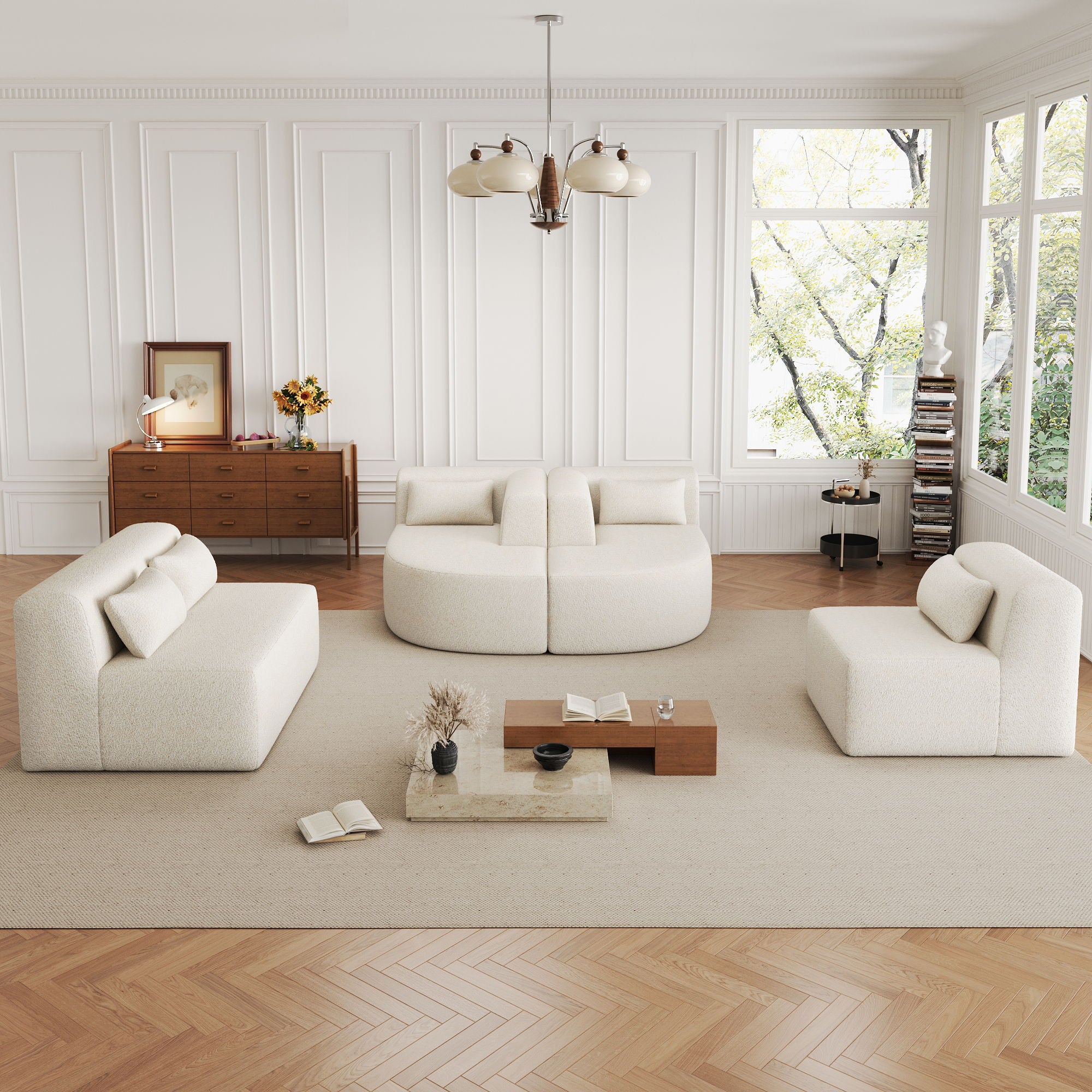 Upholstered Sofa Free Combined Sofa Couch With 2 Chaise Lounge And Five Back Pillows For Living Room