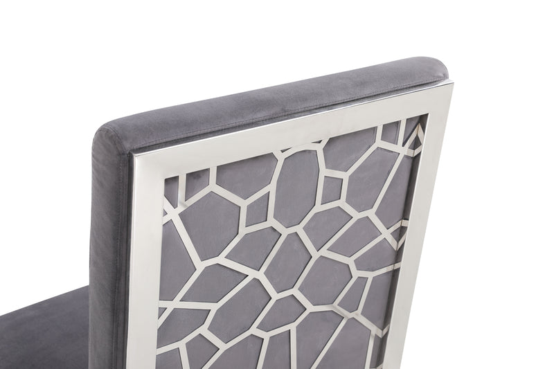 Modrest Reba Modern Grey Velvet & Stainless Steel Dining Chair (Set of 2)