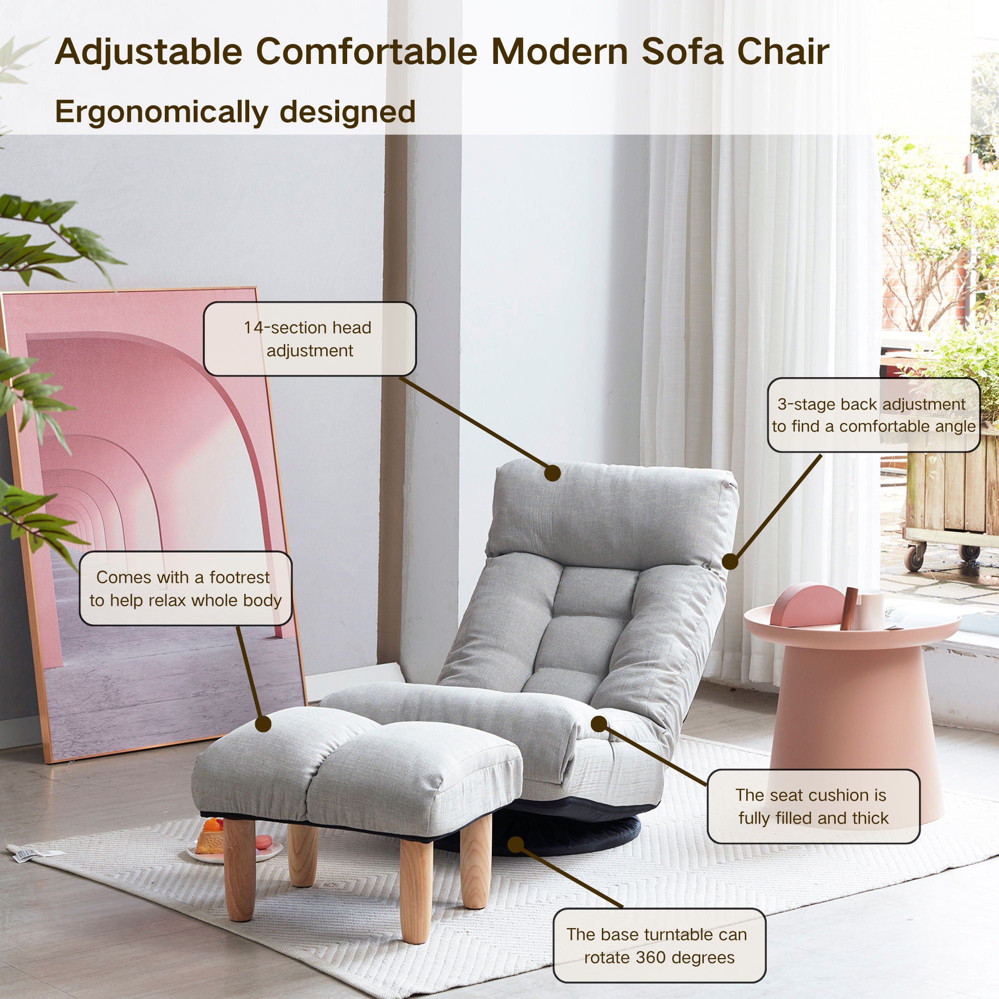 Adjustable Japanese Reclining Floor Chair Sofa With Metal Frame For Living Room