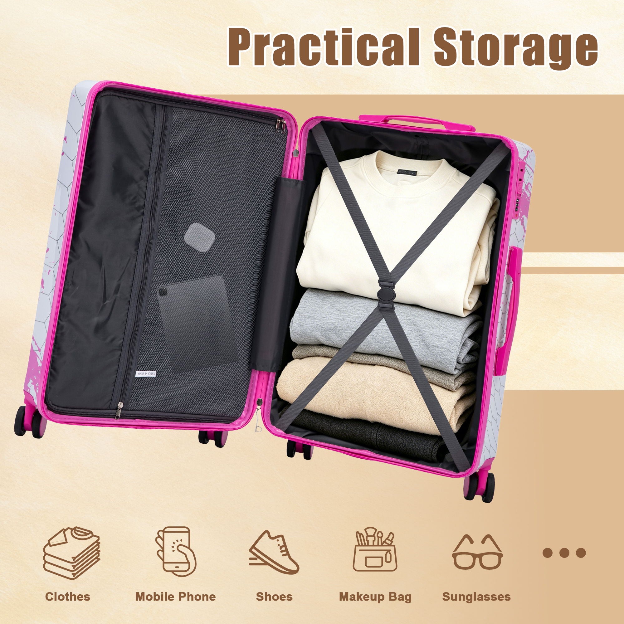Luggage With Combination Lock, Lightweight Carry-On Suitcase