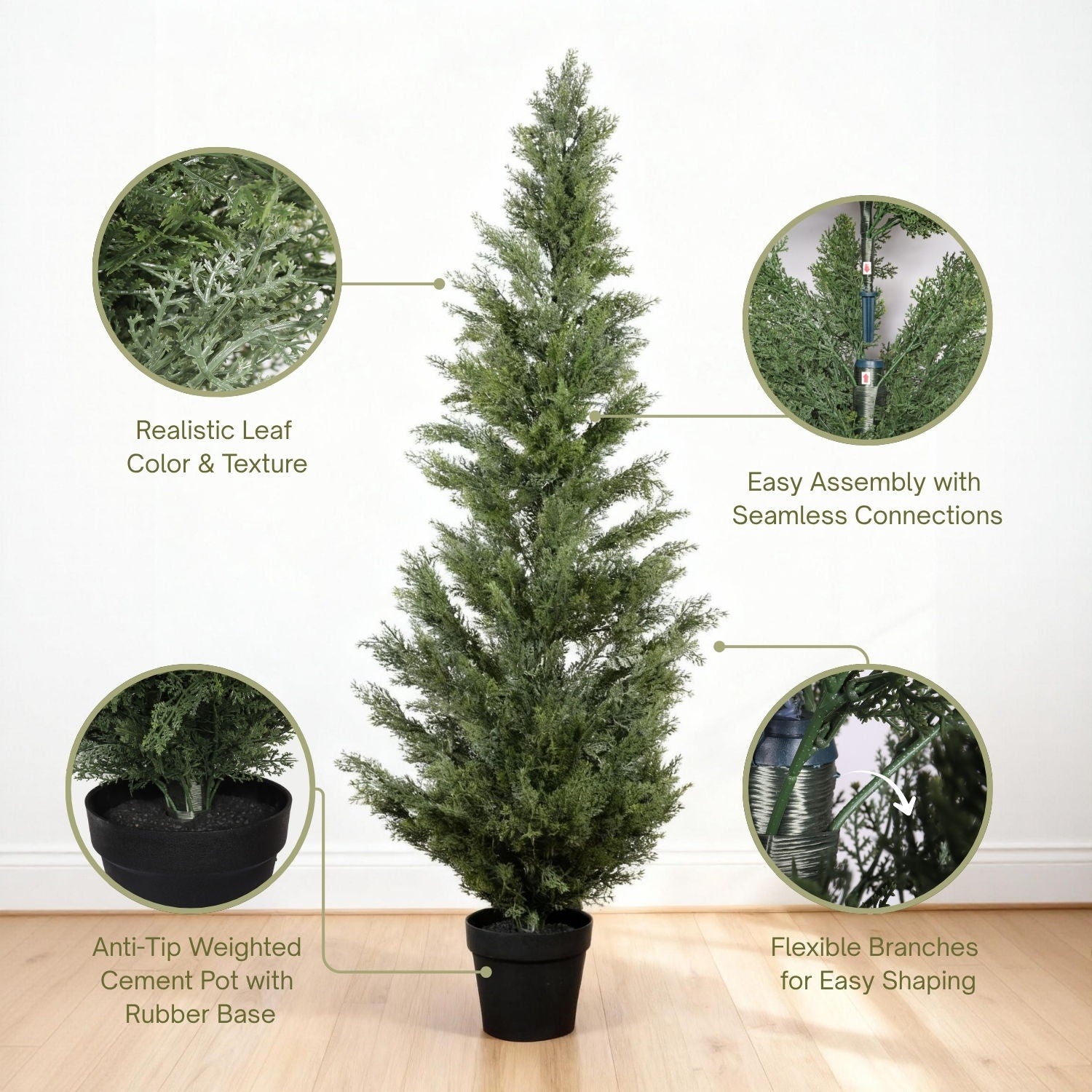 Realistic Artificial Cypress Tree, UV Resistant Indoor / Outdoor Topiary Plant For Decoration - Green Leaves