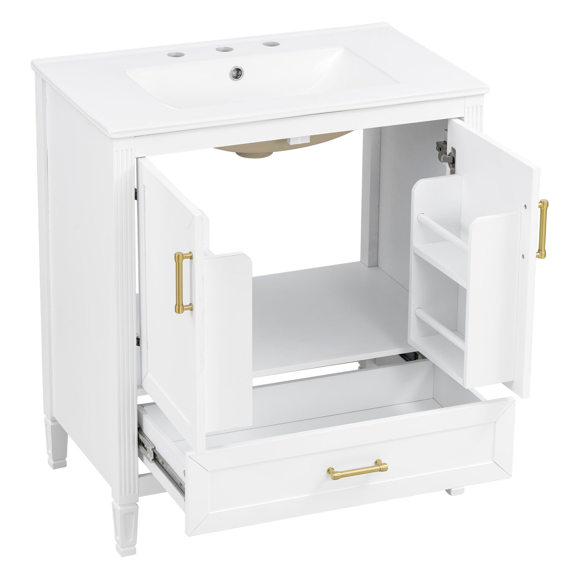 Elegant Fluted Bathroom Vanity With Sink, Soft Close Doors & Drawer