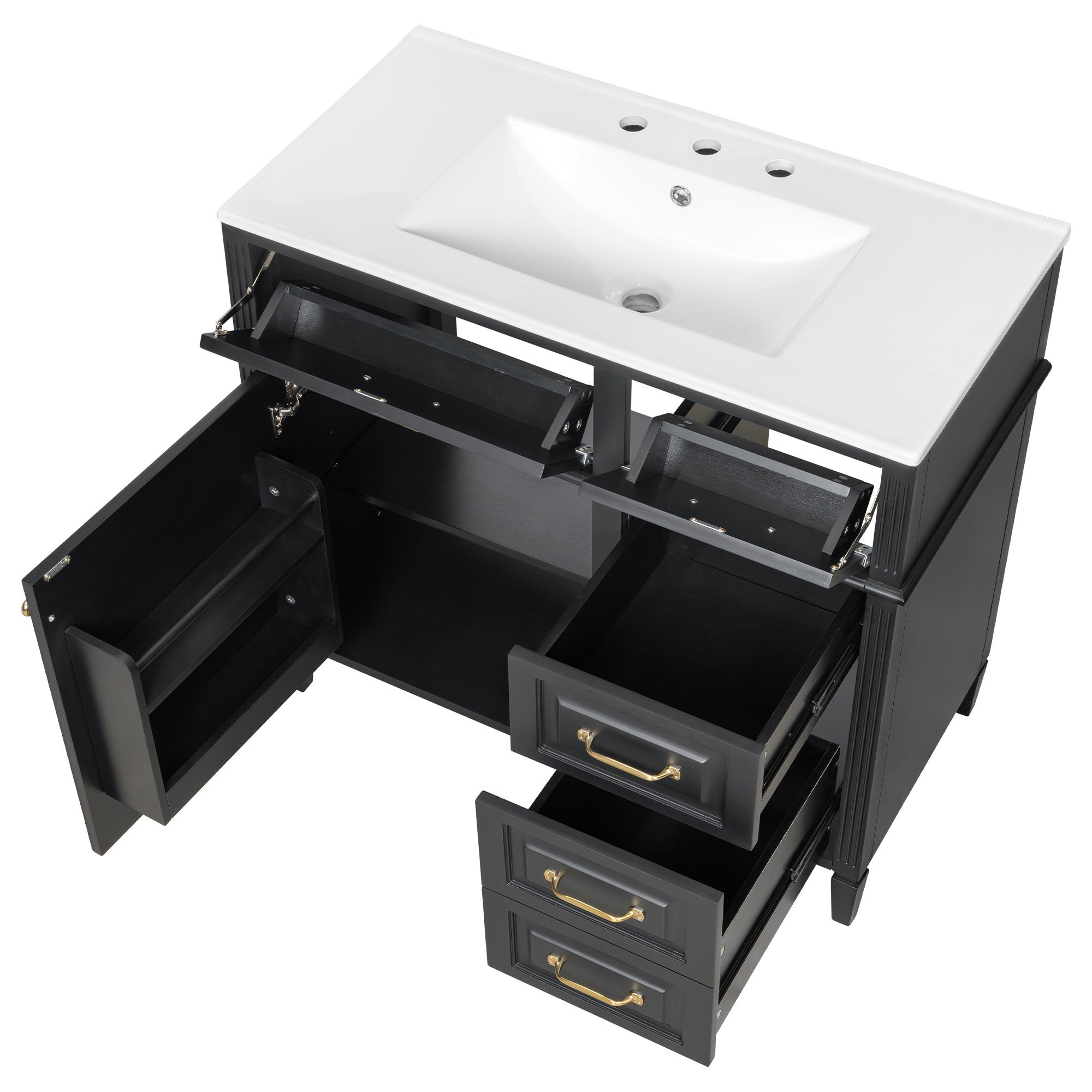 Modern Bathroom Vanity With Sink Top, Flip Drawer Design