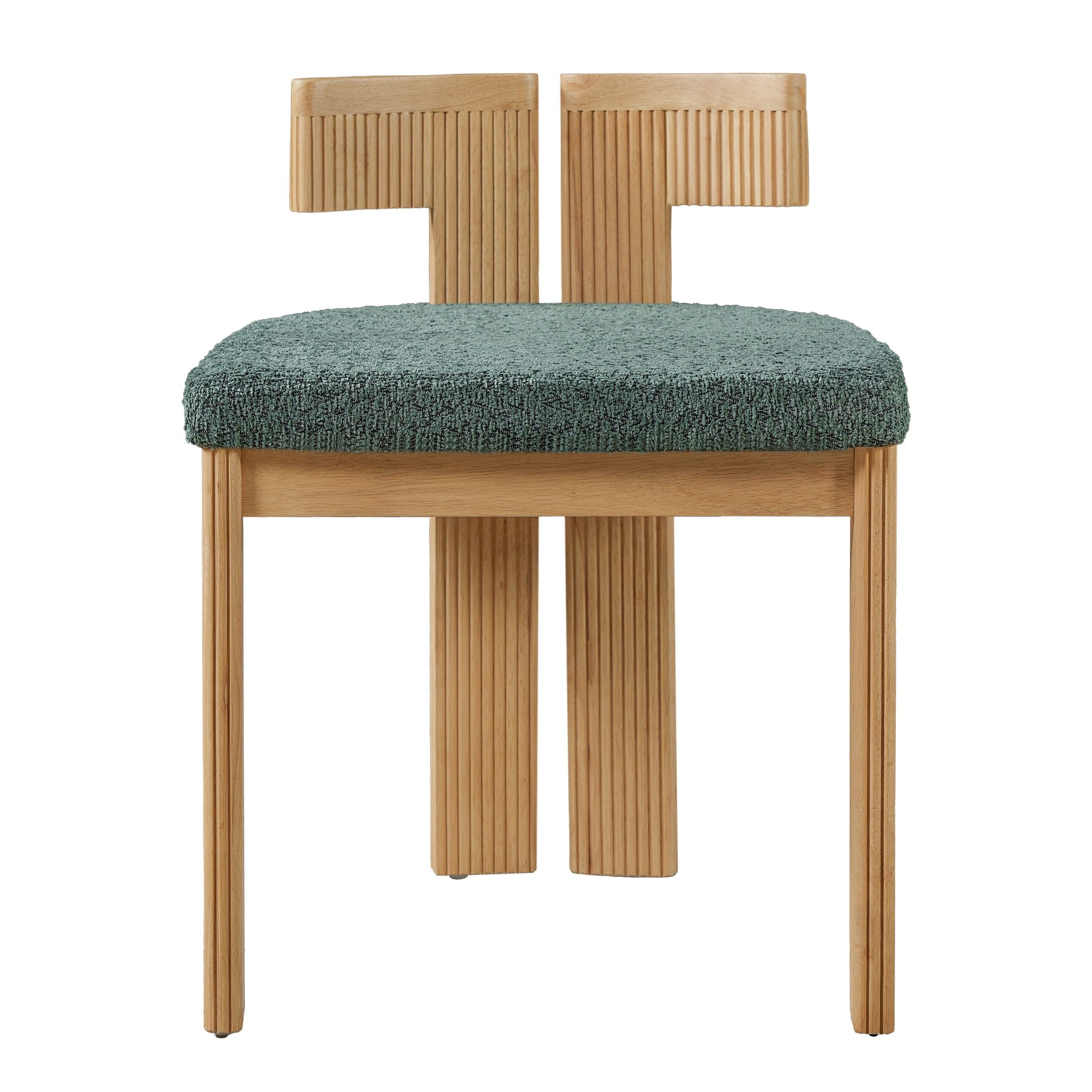 5 Piece Indoor Dining Set With Fluted Table Upholstered Chairs - Green / Natural