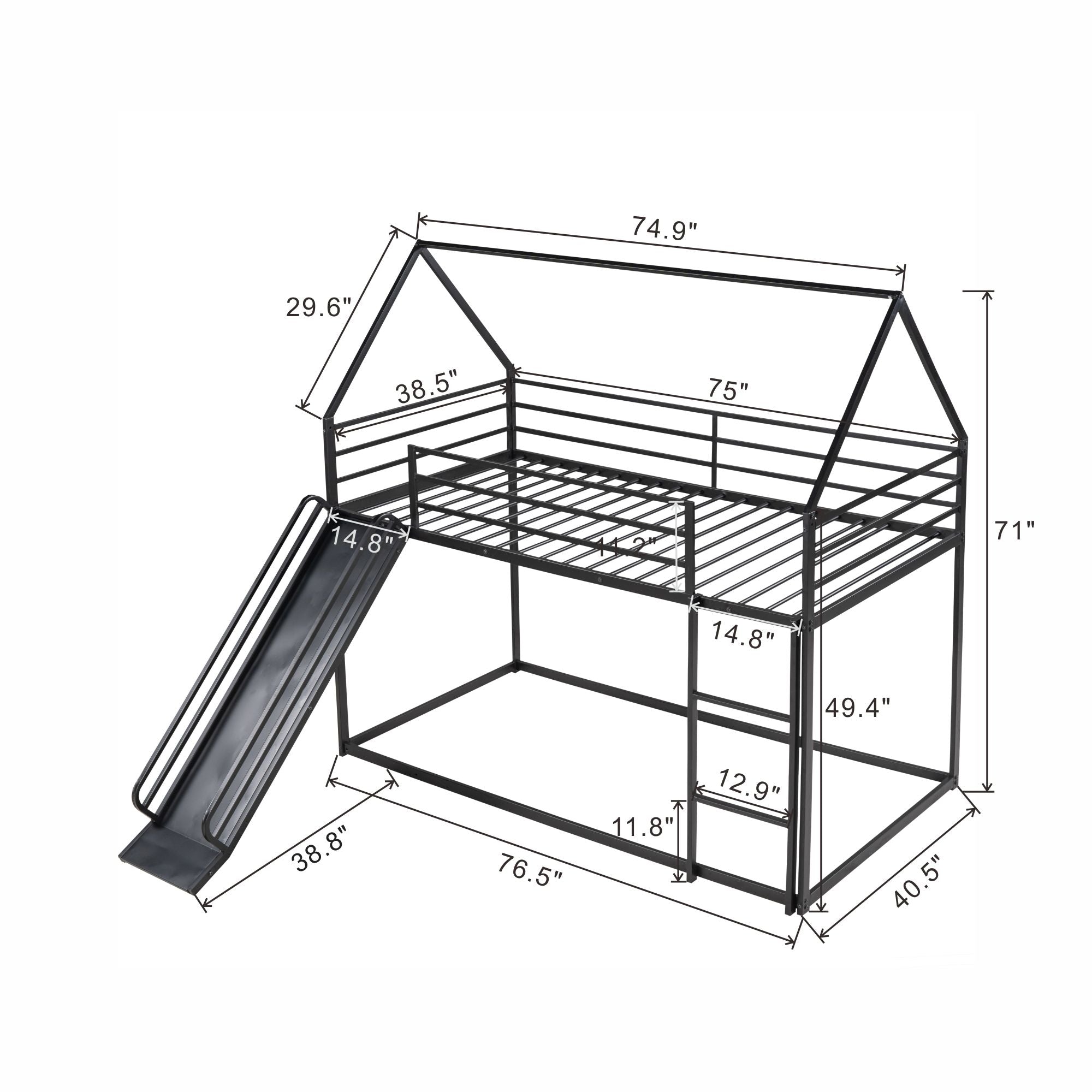 Twin Over Twin House Bunk Bed With Ladder And Slide
