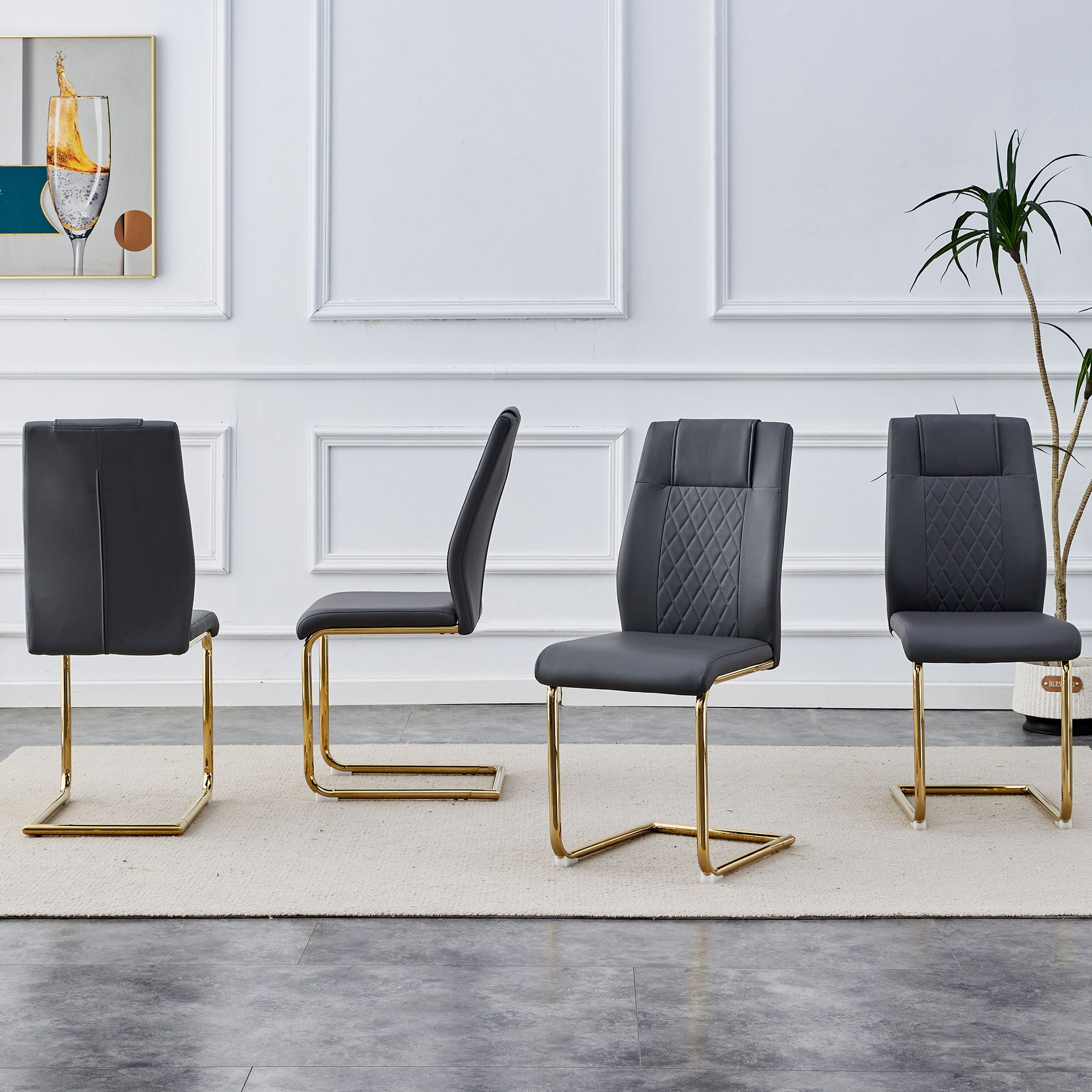 Modern Legged Upholstered Dining Chairs (Set of 4) Artificial For Kitchen And Office - Gray