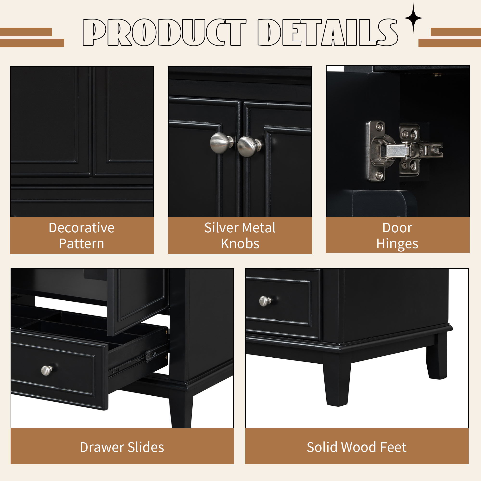 Modern Bathroom Vanity With Sink Combo, Multi Functional Cabinet With Doors And Drawer