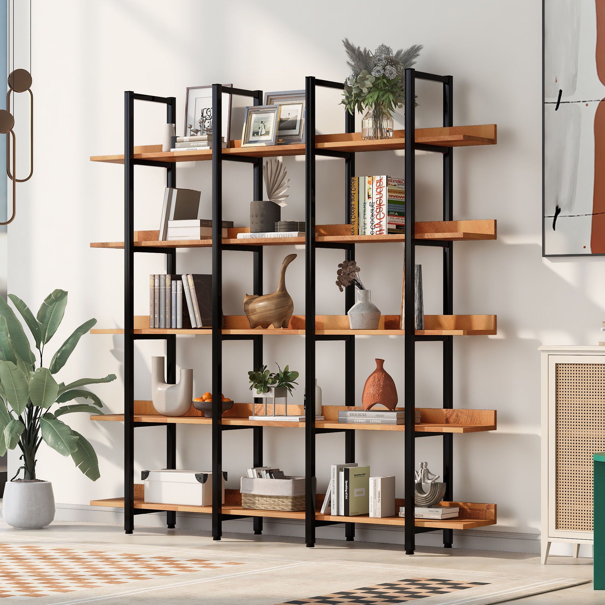 Vintage Industrial 5 Tier Open Bookcase