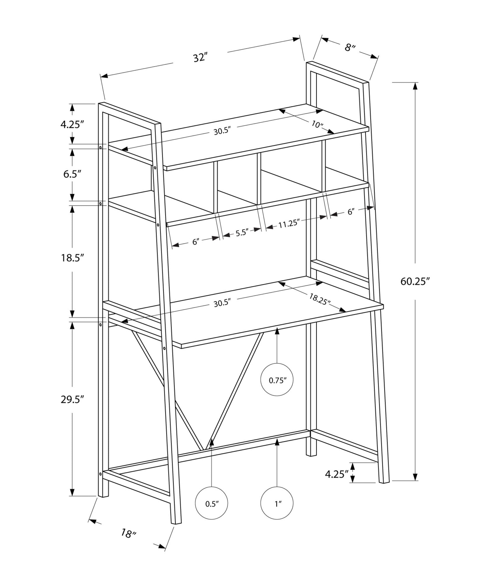 Computer Desk For Home Office, Laptop, Leaning, Storage Shelves, Contemporary & Modern - White