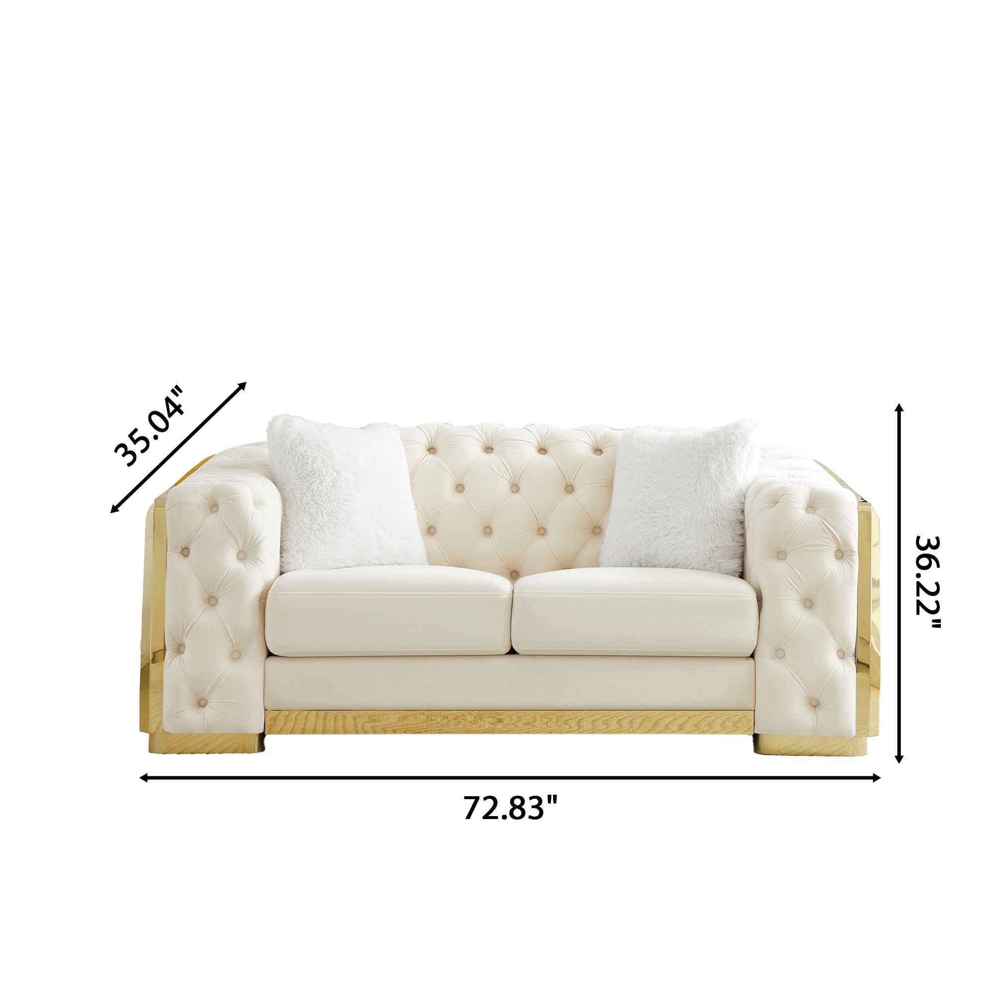 2 Seater Loveseat Sofa With Button Tufted Diamond Grid & 2 Pillows For Living Room