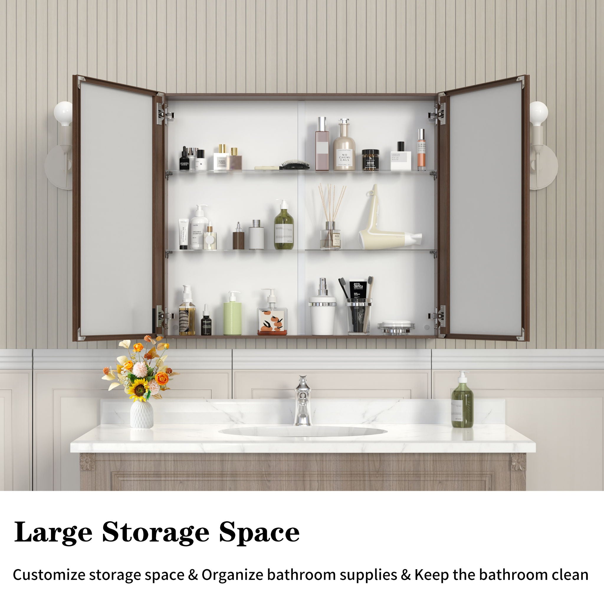 Medicine Cabinet, Wall Mounted Bathroom Mirror With Storage