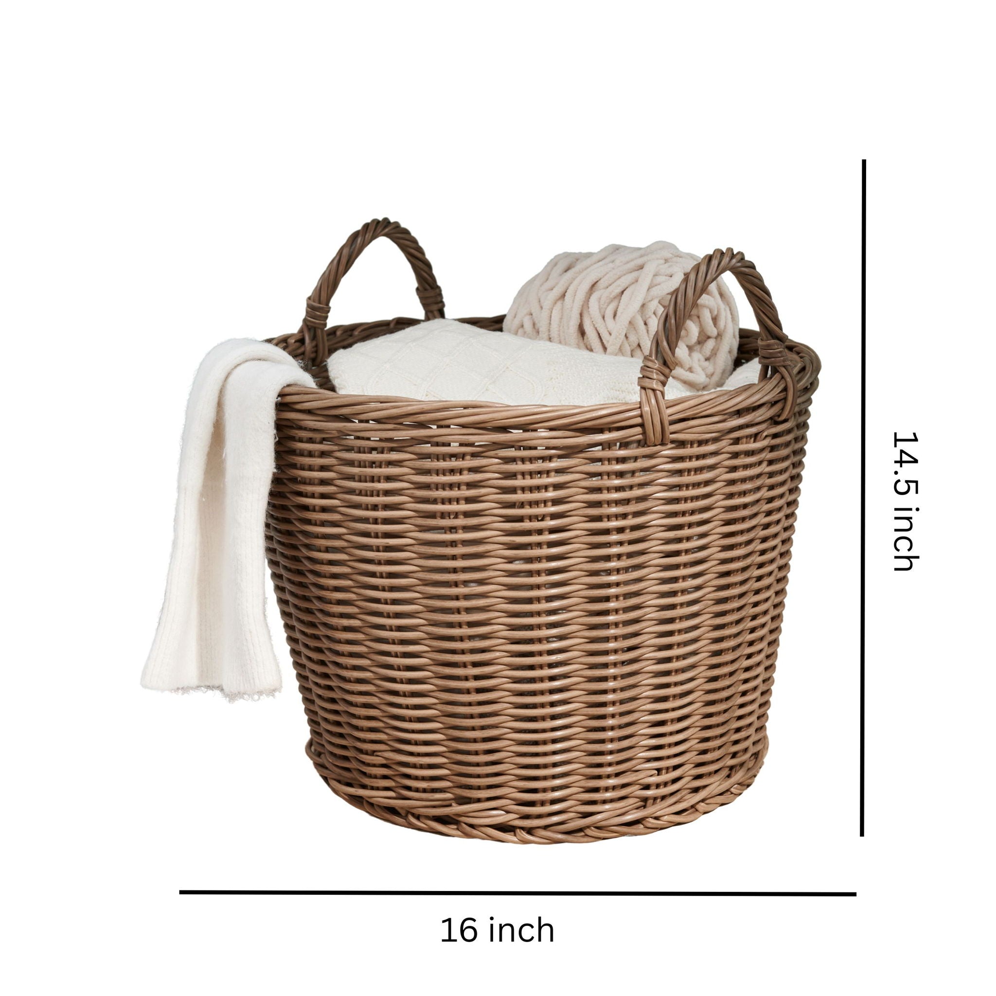Round Cone Woven Resin Wicker Basket With Handles For Versatile Storage - Walnut Brown