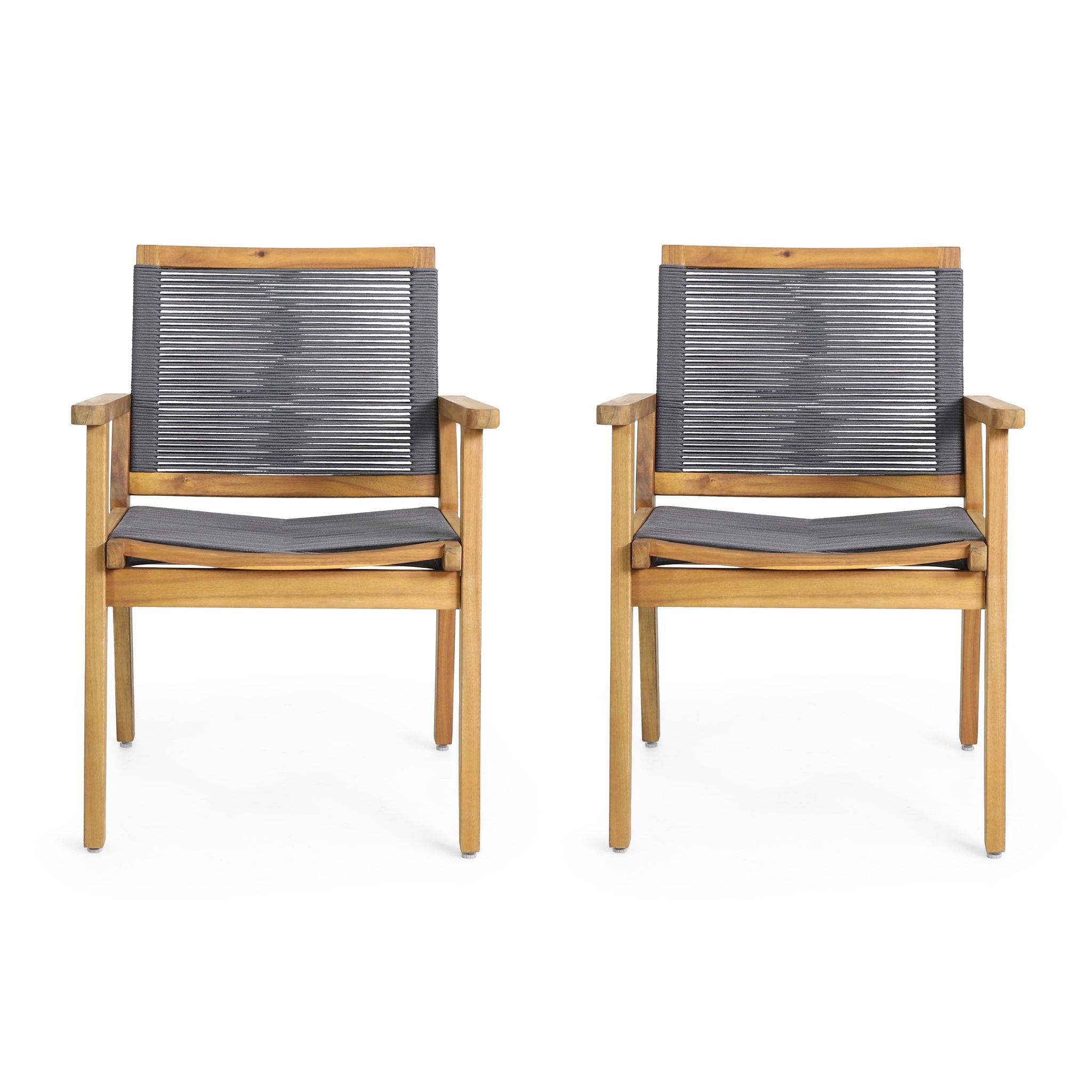 5 Piece Outdoor Dining Set With Table And Arm Chairs - Dark Gray / Light Teak / Teak
