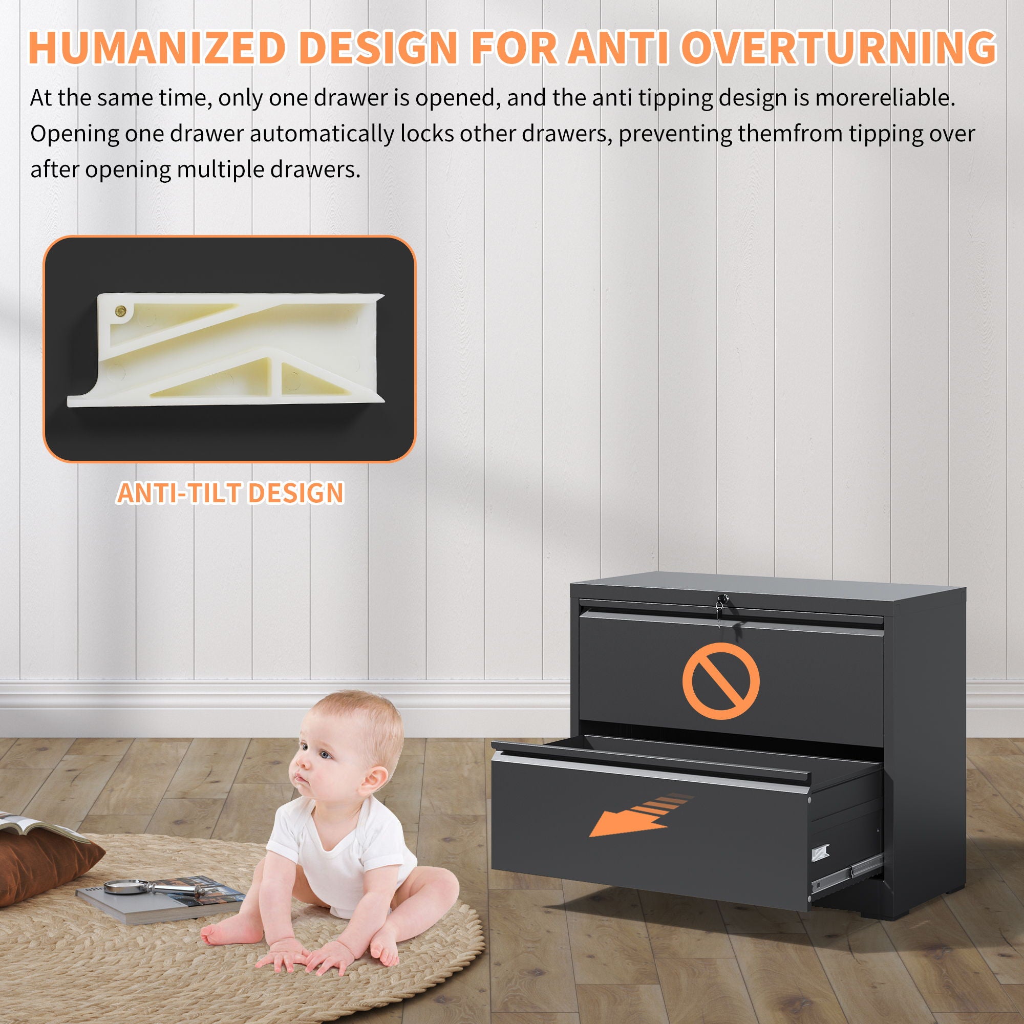 Lateral File Cabinet, Heavy Duty Filing Holds Letter/Legal/A4 Files