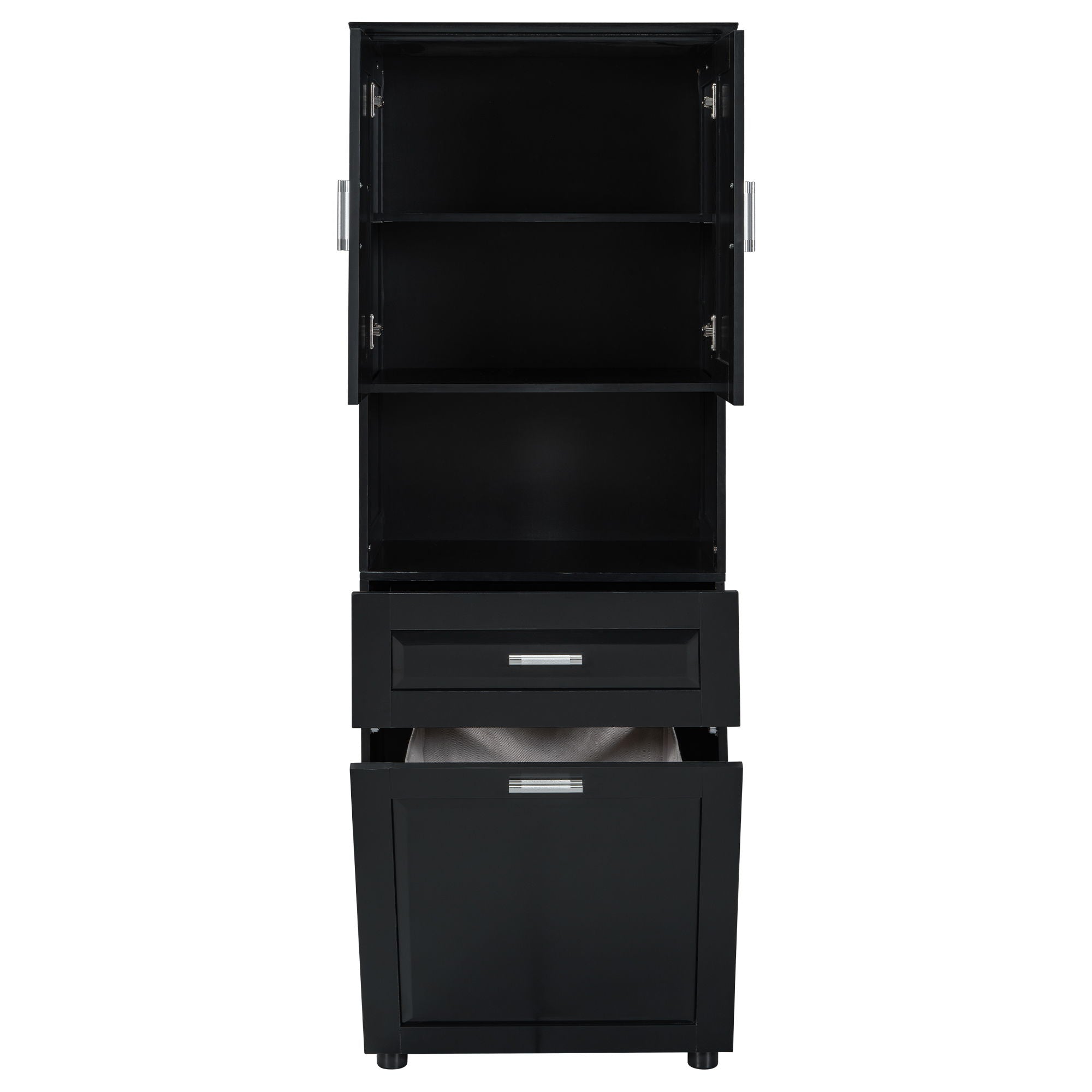 Tall Bathroom Cabinet With Tilt-Out Laundry Basket And Upper Storage