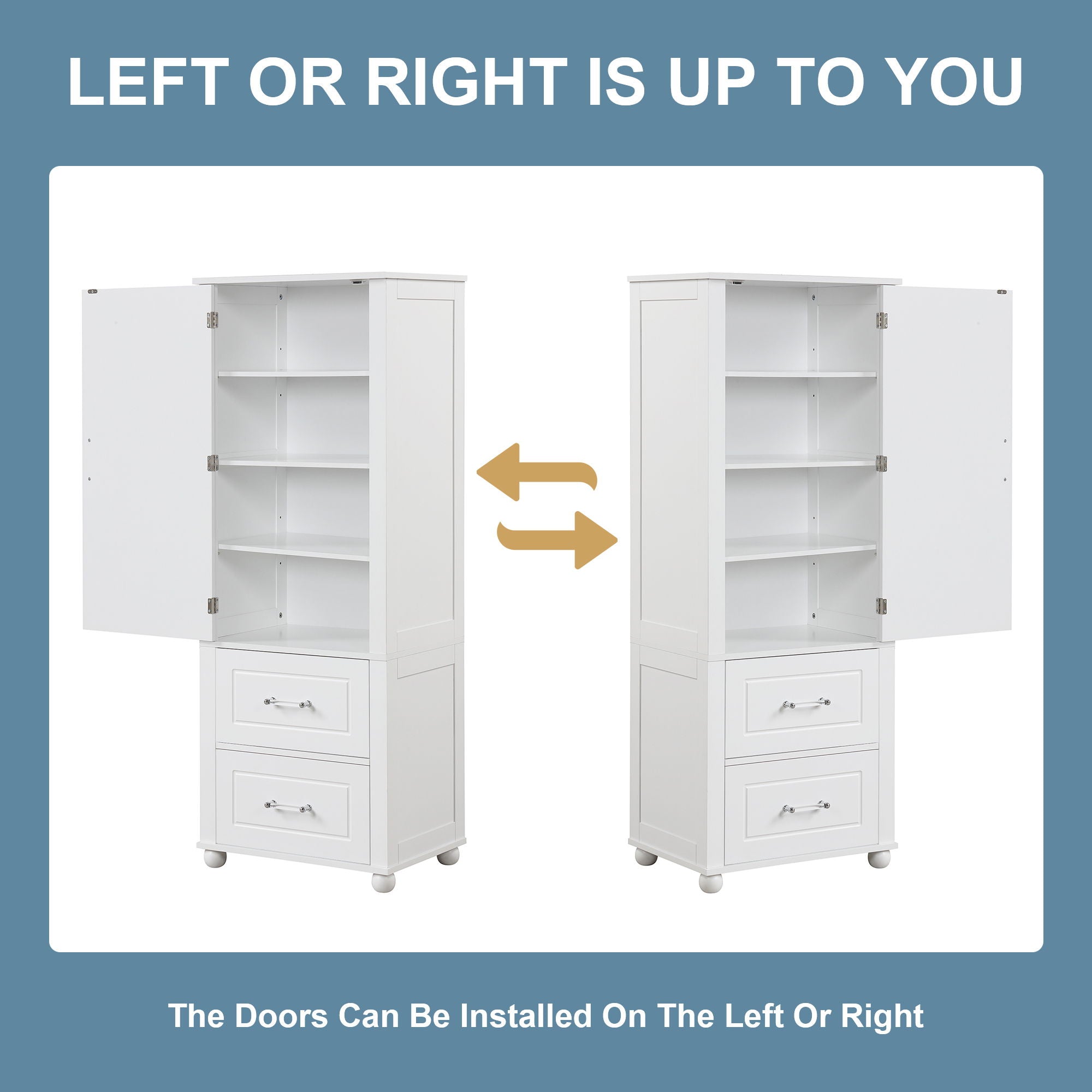 Tall Freestanding Bathroom Storage Cabinet With 2 Drawers And Adjustable Shelf