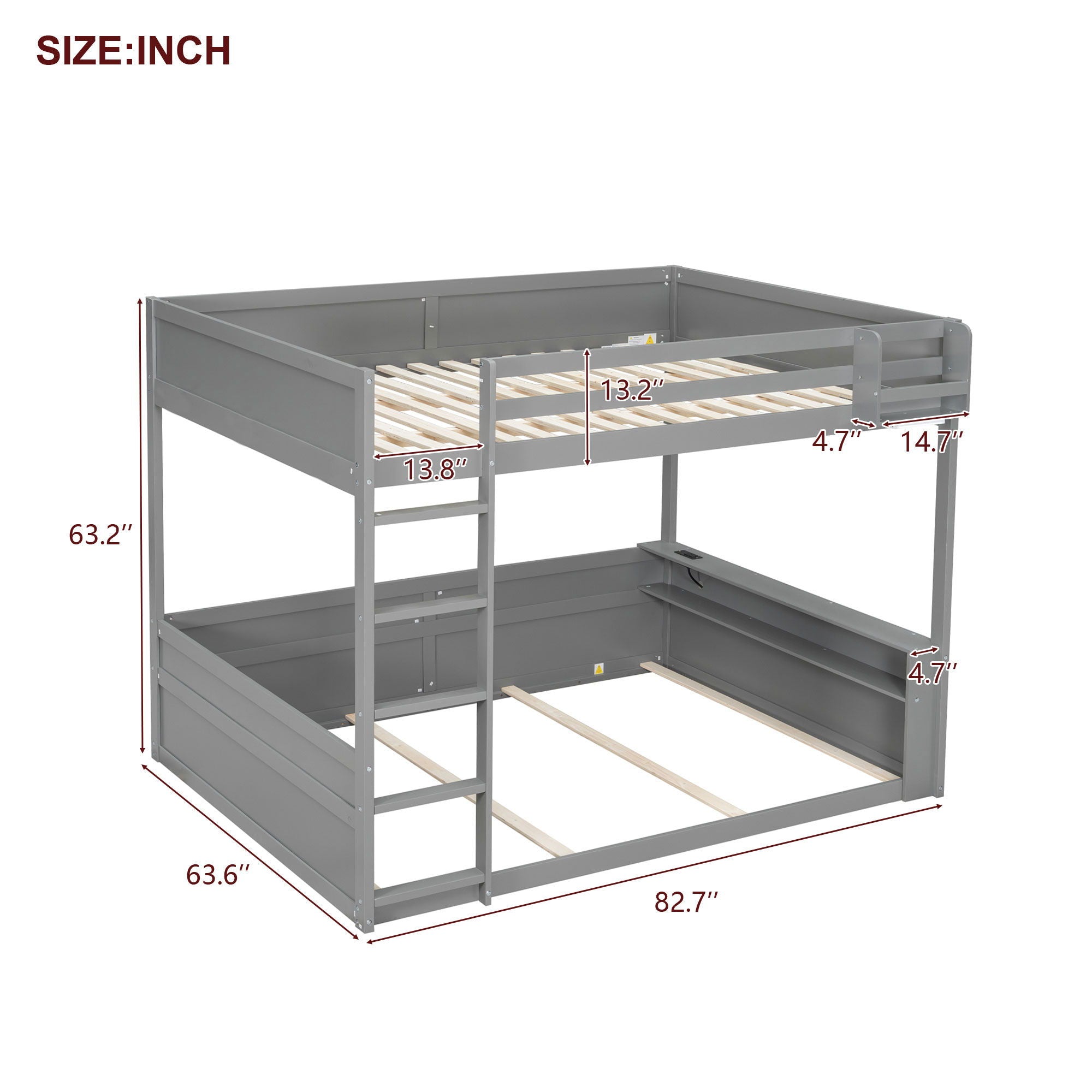 Bunk Bed With Built In Shelves, Storage Box, LED Light And USB Charging Station