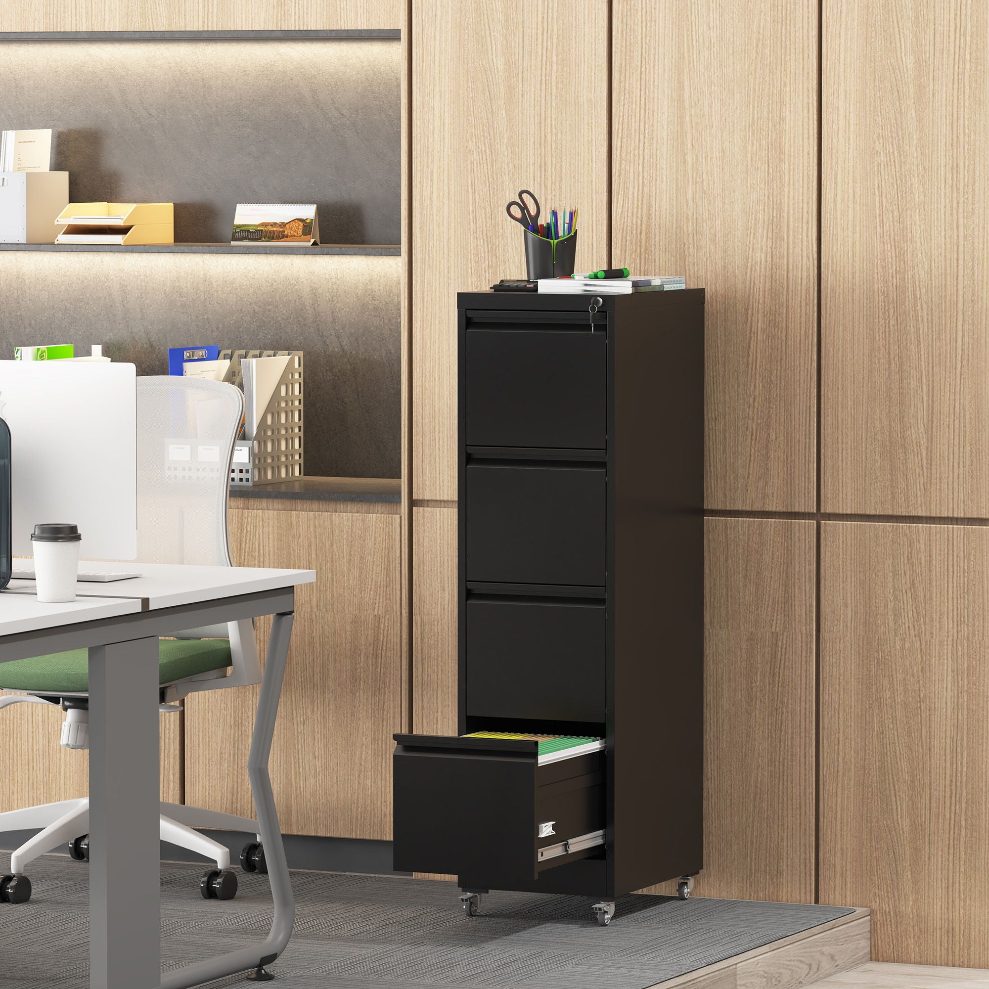 Drawer Metal Locking Vertical File Cabinet With Wheels Heavy Duty Lockable Storage
