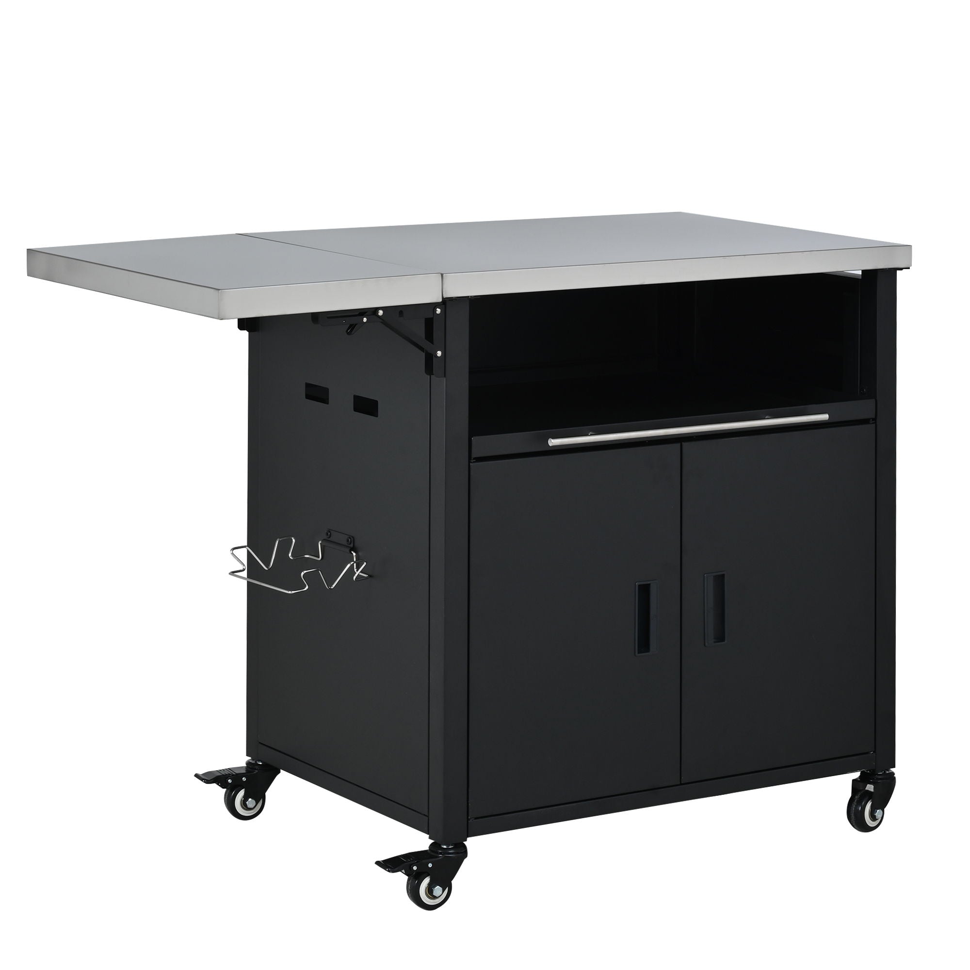 Foldable Outdoor Prep Station BBQ Cart With Trash Rack