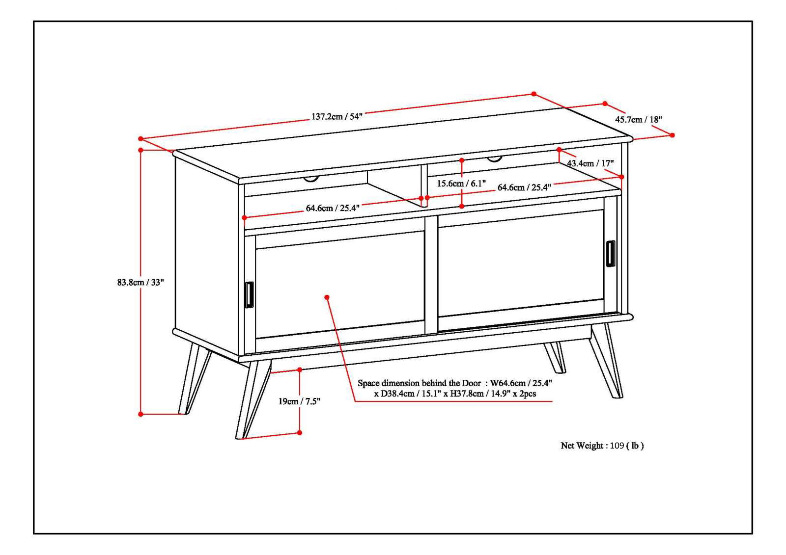 Draper - Handcrafted Mid Century Low TV Media Stand