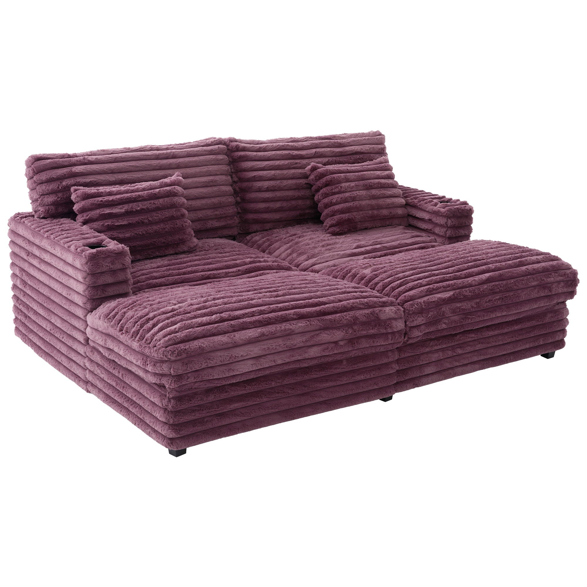 Oversized Double Chaise Lounge Sofa Bed With USB Ports And Cup Holders