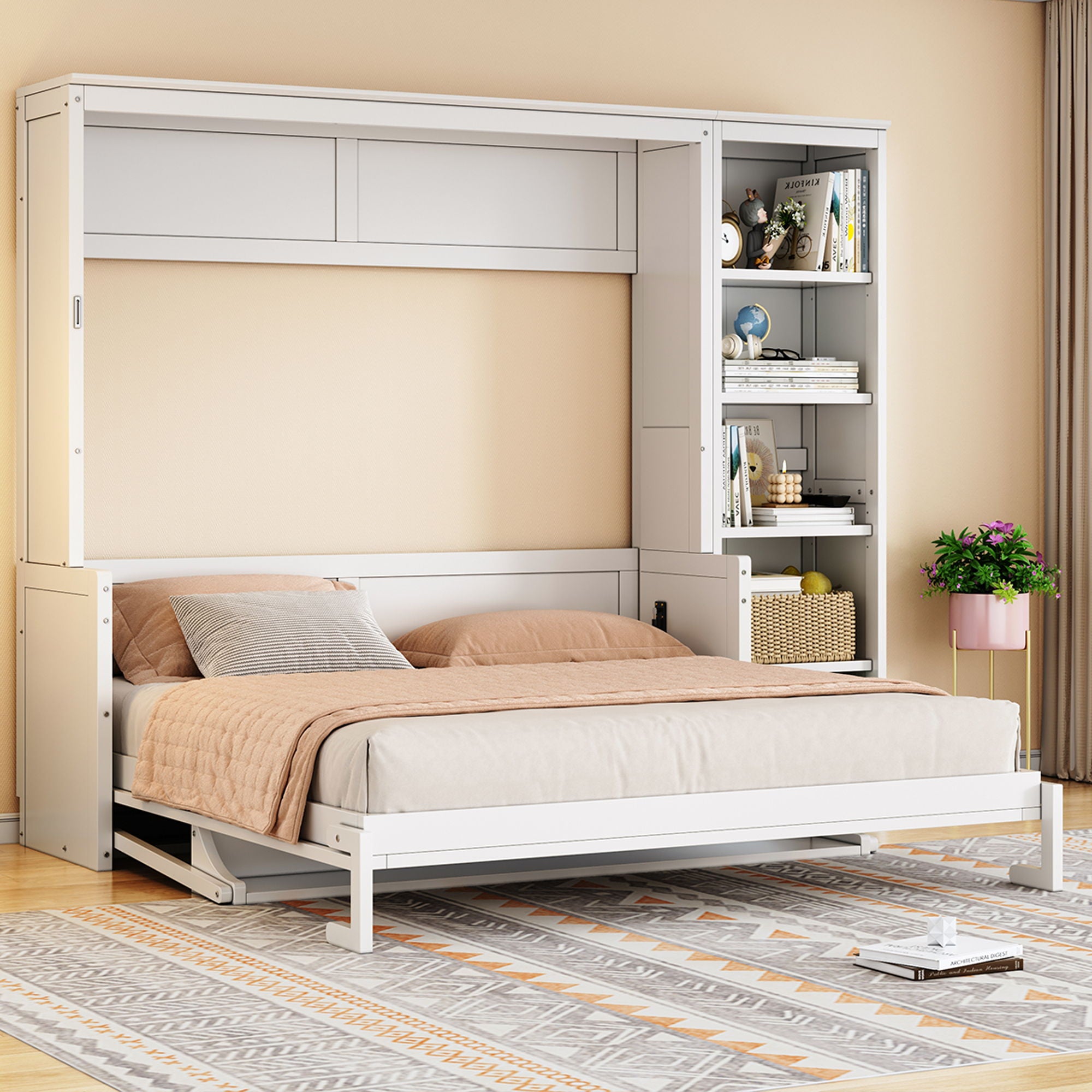 Sturdy Murphy Bed With Desk And Bookshelf