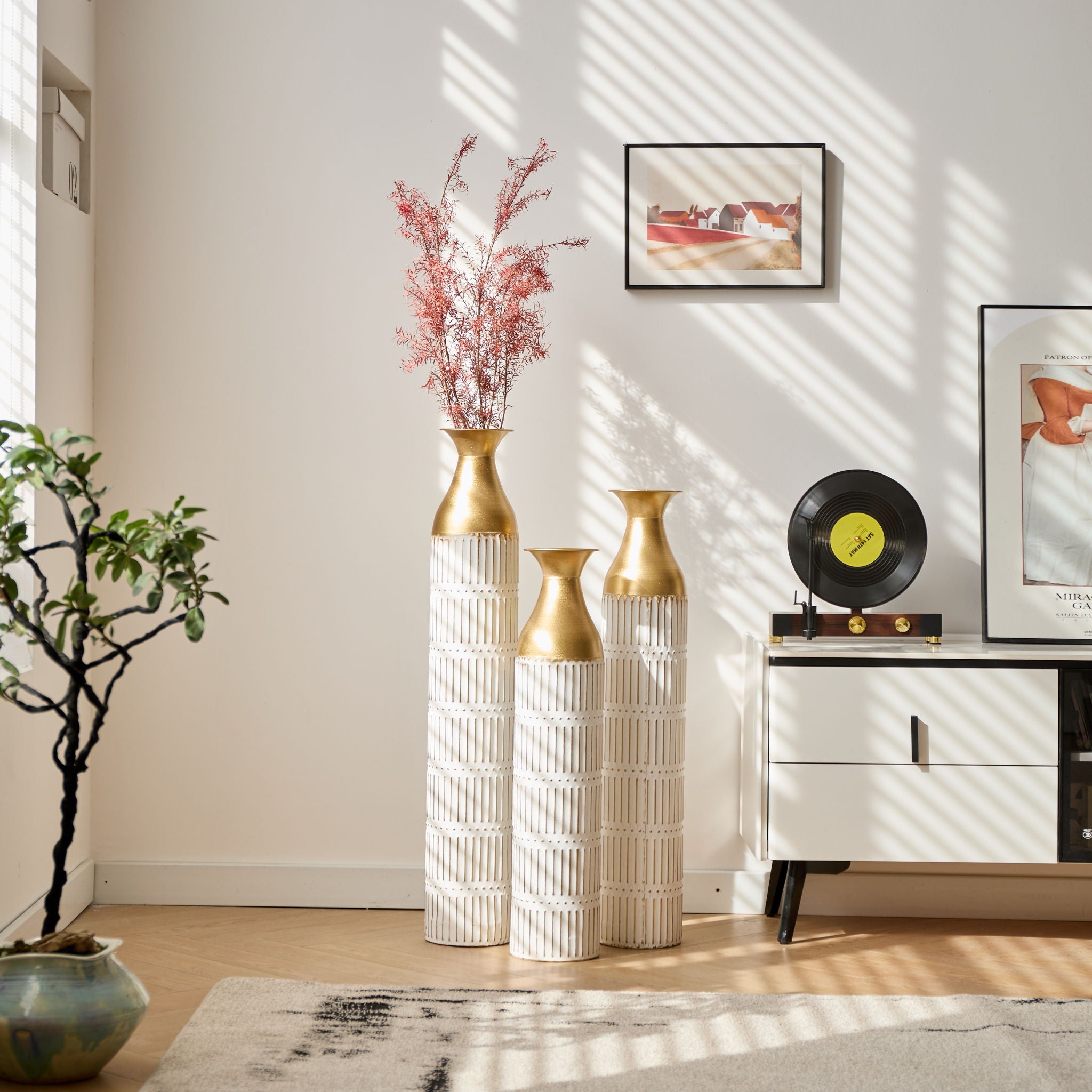 Floor Metal Vases Decorated White Metal Vases (Set of 3) Gorgeous Home Decoration Large Glazed Metal Vases - White