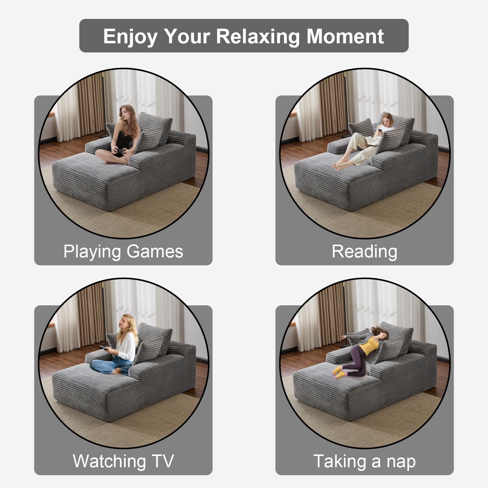 Oversized Chaise Lounge Chair Cozy Cloud Couch With 3 Throw Pillows And Wide Armrest