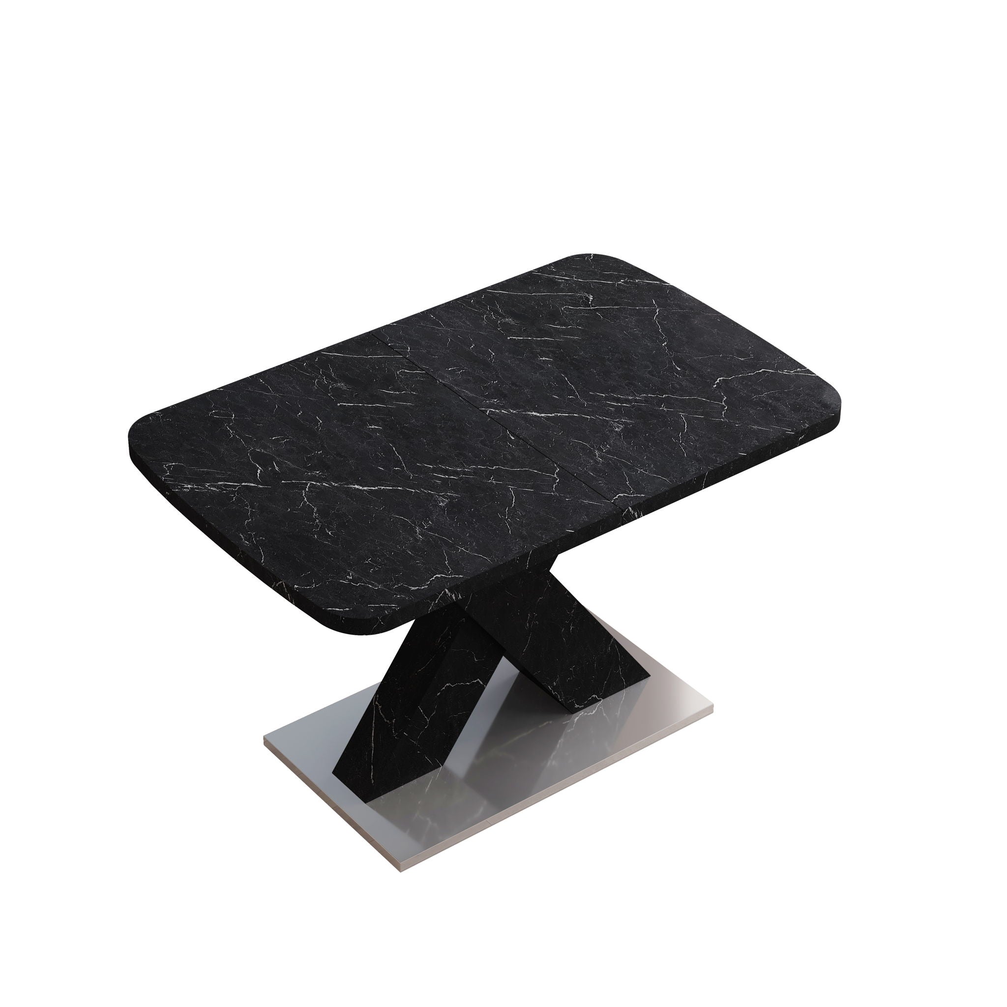 Modern Rectangle Dining Table With Stretchable TopAnd X Shape Legs