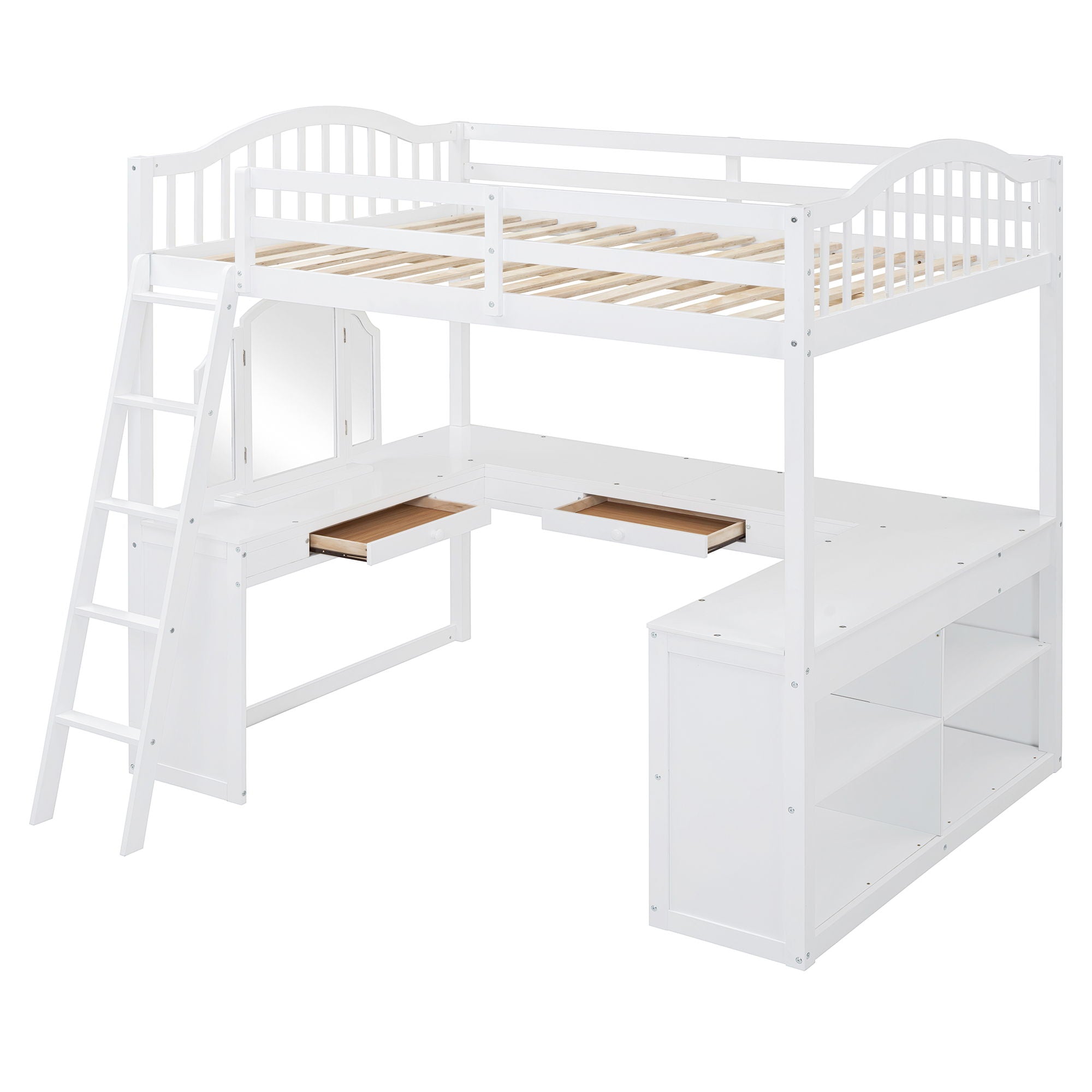 Loft Bed With Drawers, Cabinet, Shelves With Desk