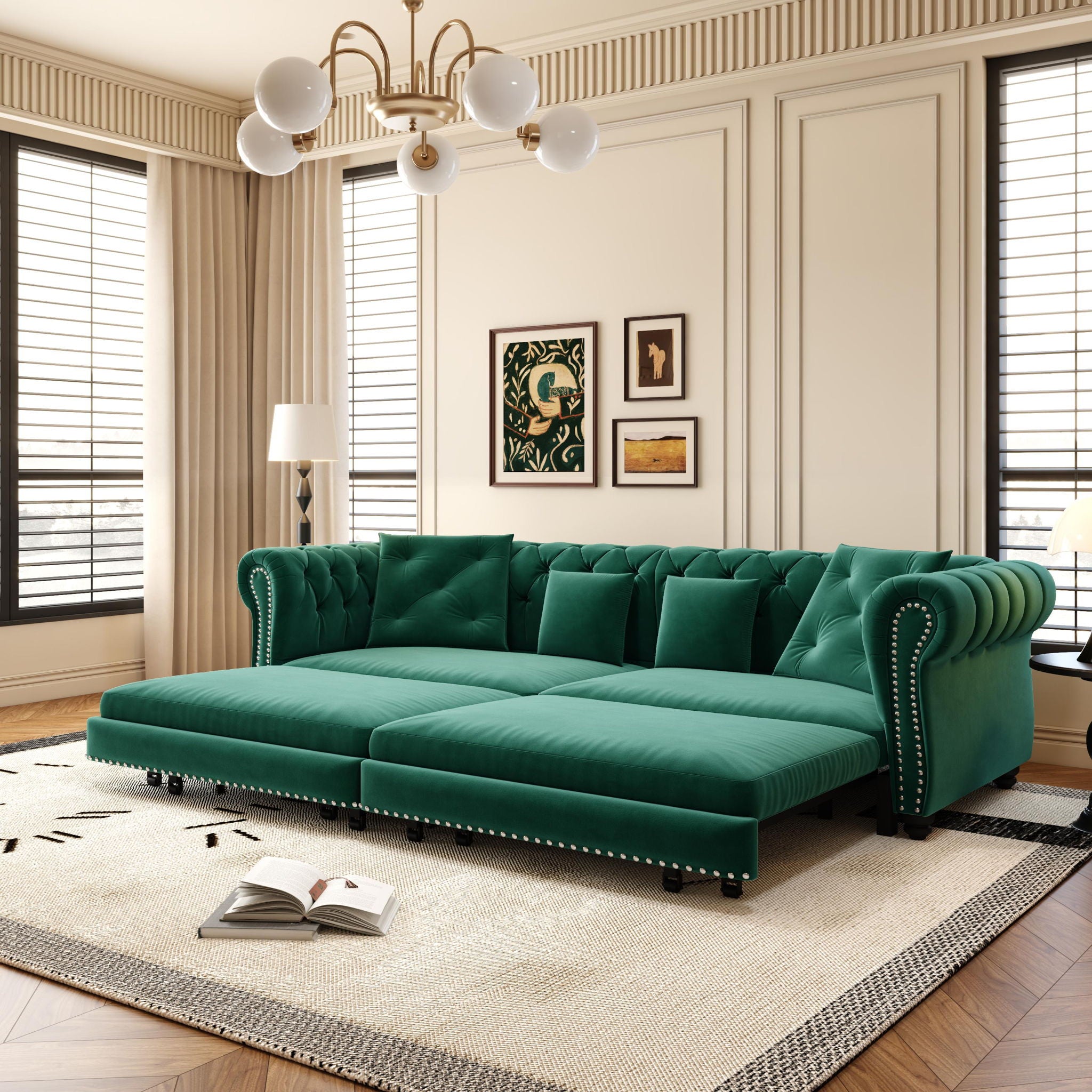 3 In 1 Pull Out Convertible Sleeper Sofa Bed, King Size, Chaise Lounge