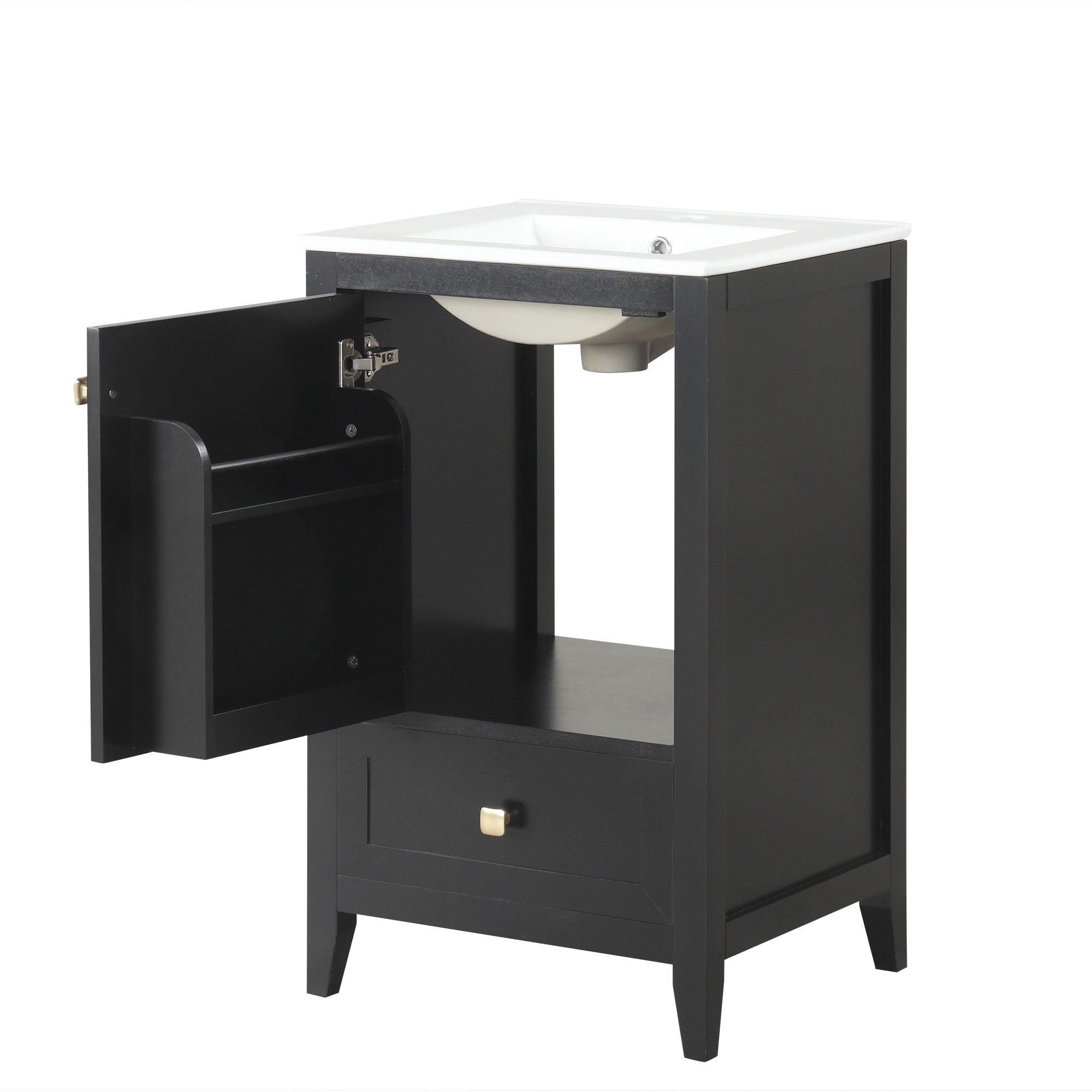 20" Bathroom Vanity With Sink Cabinet With Soft Closing Door, Drawer & Storage Rack - Black