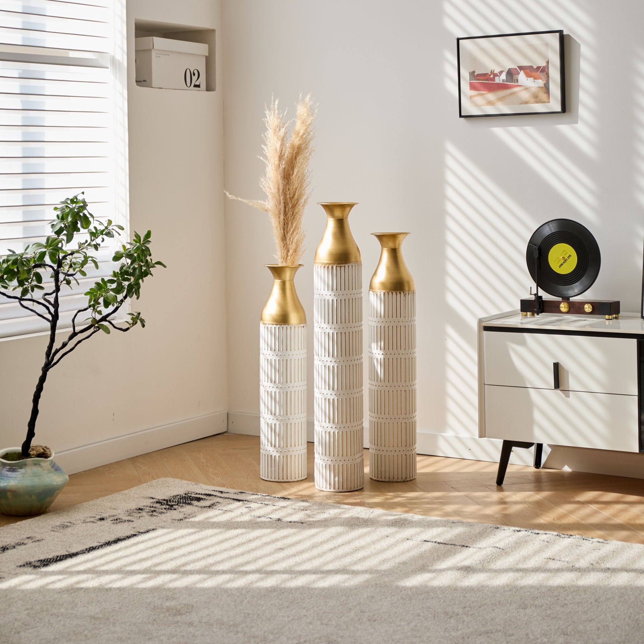 Floor Metal Vases Decorated White Metal Vases (Set of 3) Gorgeous Home Decoration Large Glazed Metal Vases - White