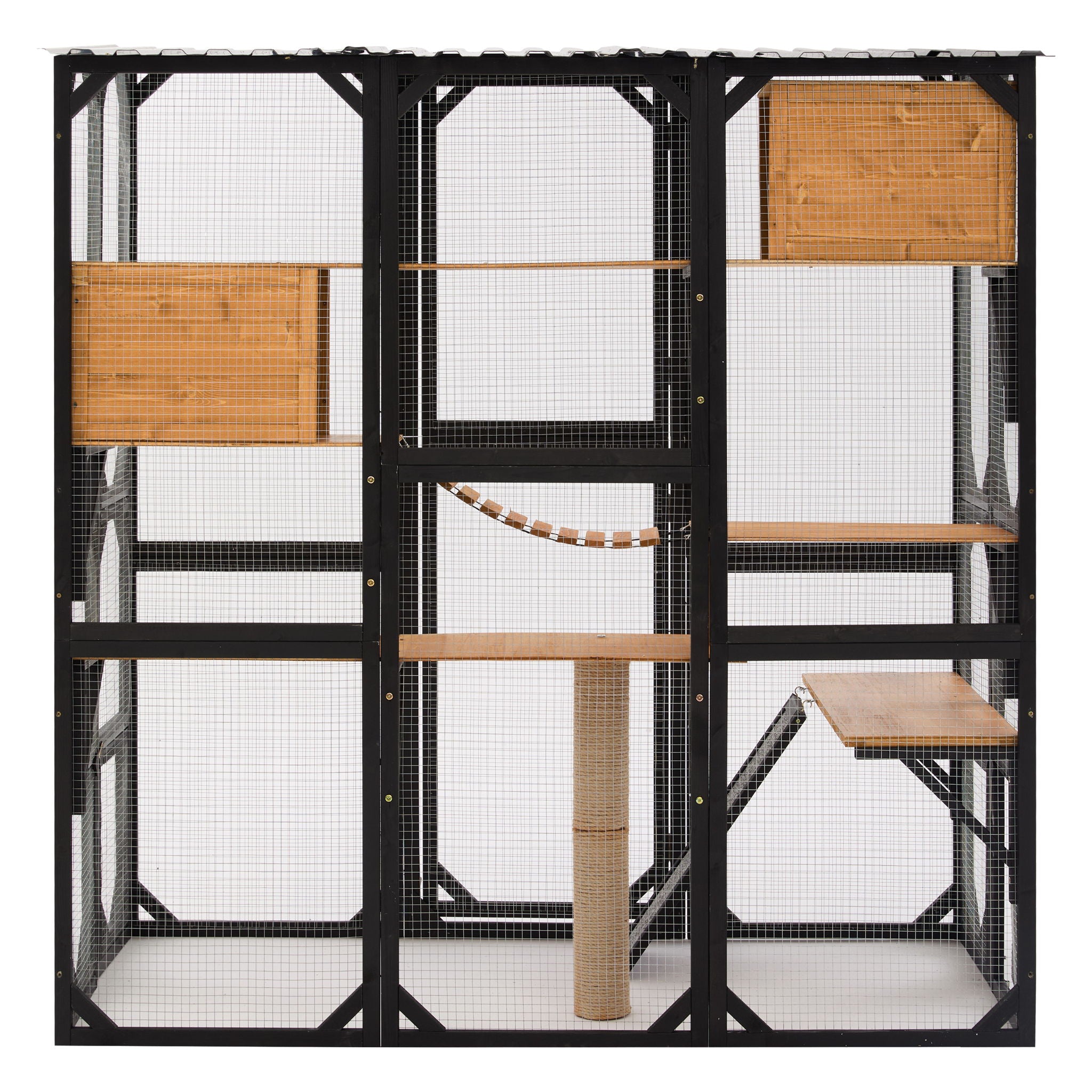 Outdoor Cat Enclosure With Sleeping Houses, Jumping Platforms, Scratching Post