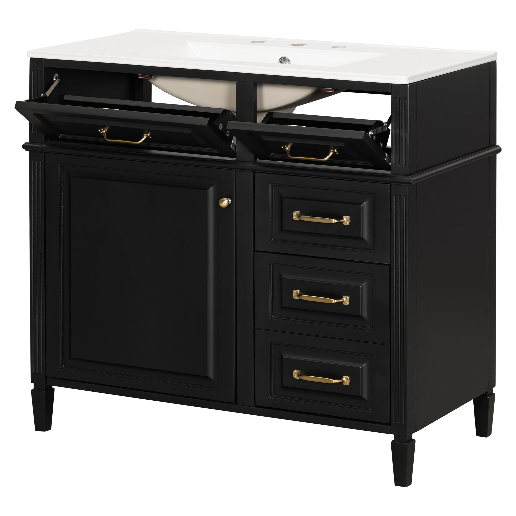 Modern Bathroom Vanity With Sink Top, Flip Drawer Design