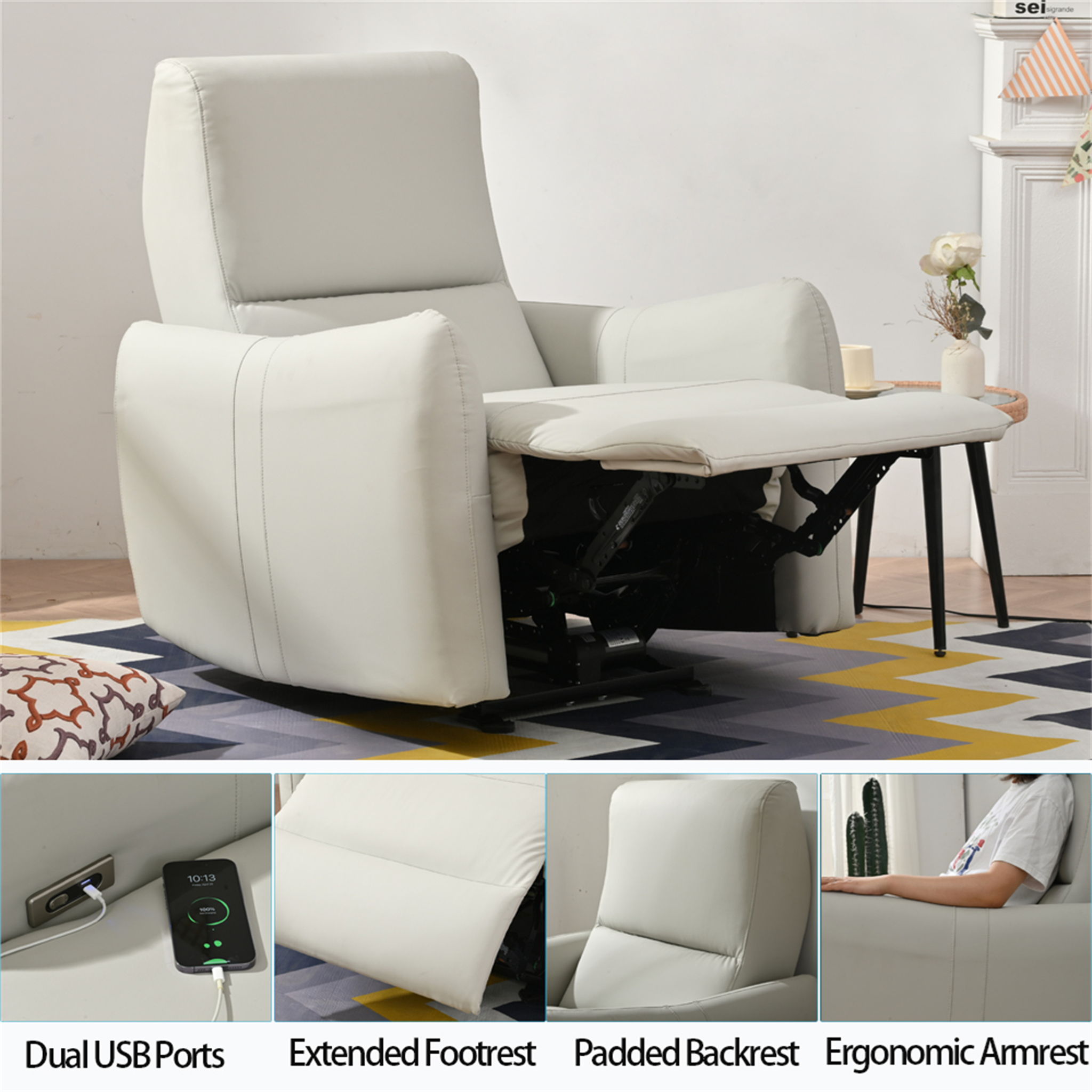 Wall Hugger Power Recliner Chair With USB Port (Type-C)