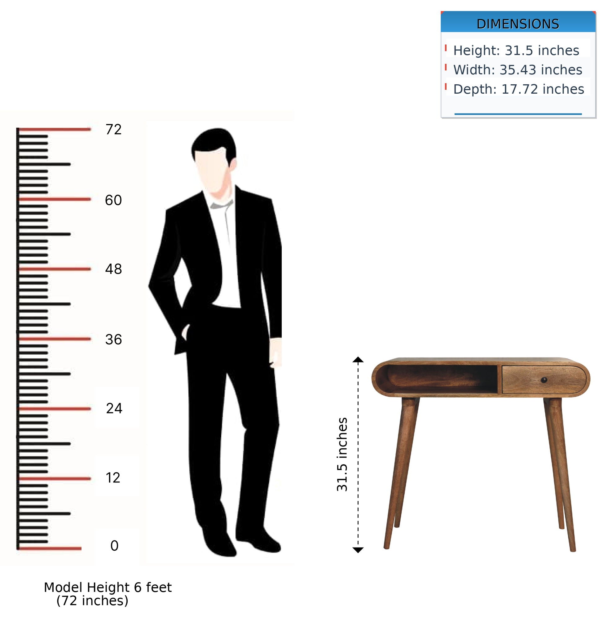 Writing Desk, Curved - Chestnut