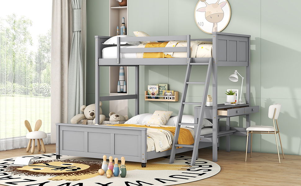 Full Over Full Bunk Bed With Desk