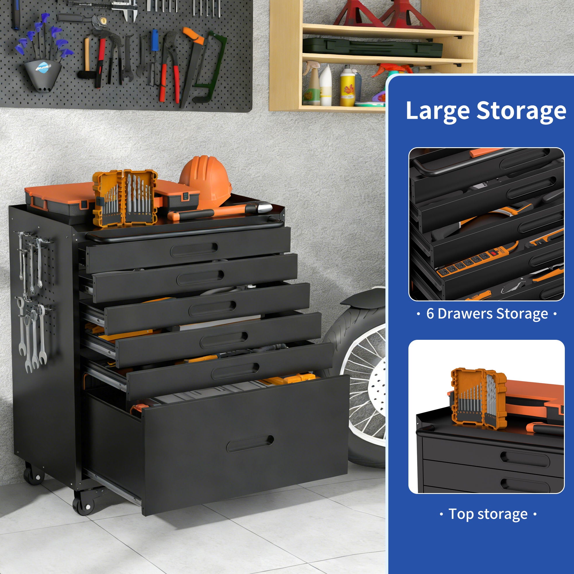Rolling Tool Cabinet Heavy Duty Garage Storage With Lockable Doors