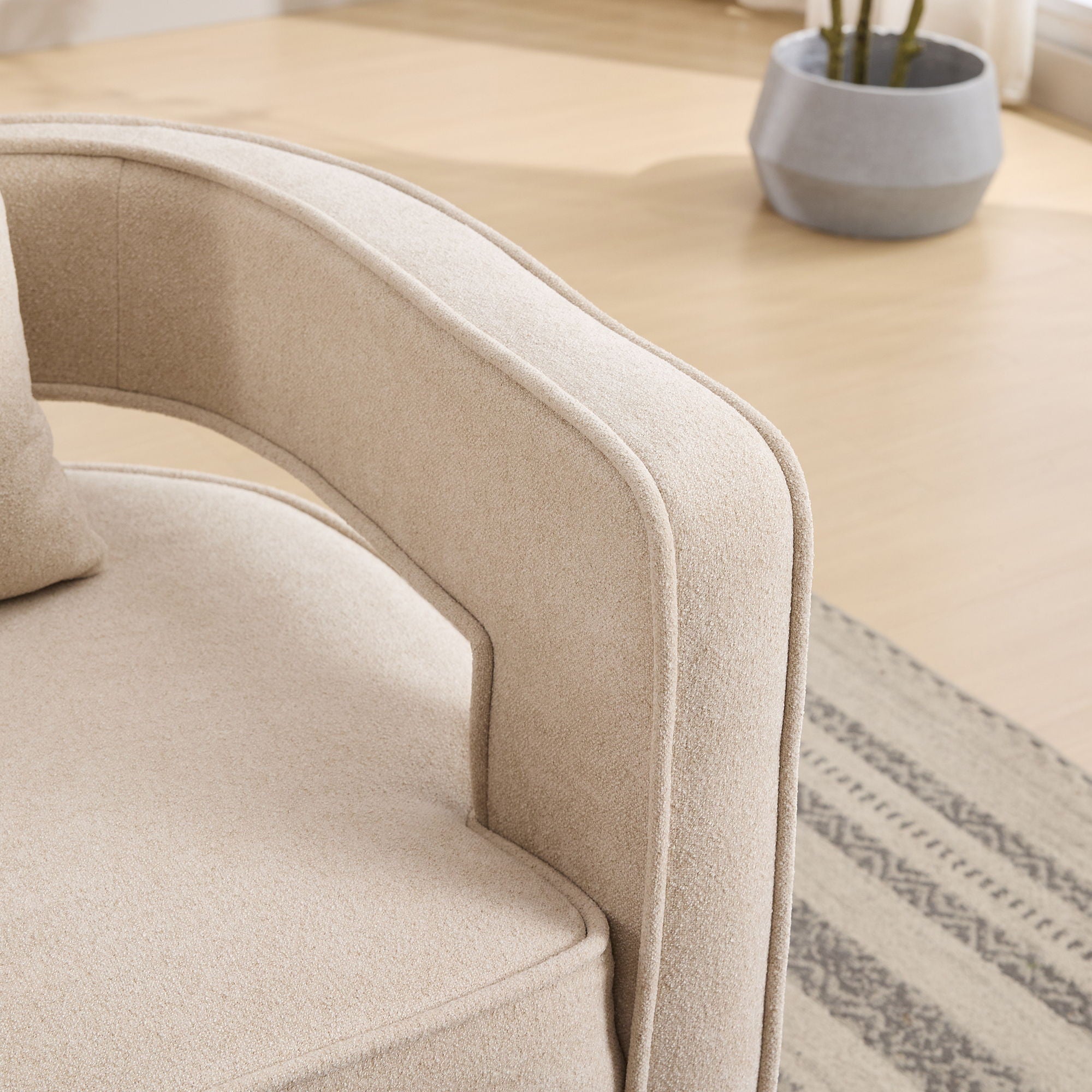 Swivel Accent Open Back Barrel Chair With Weathered Base