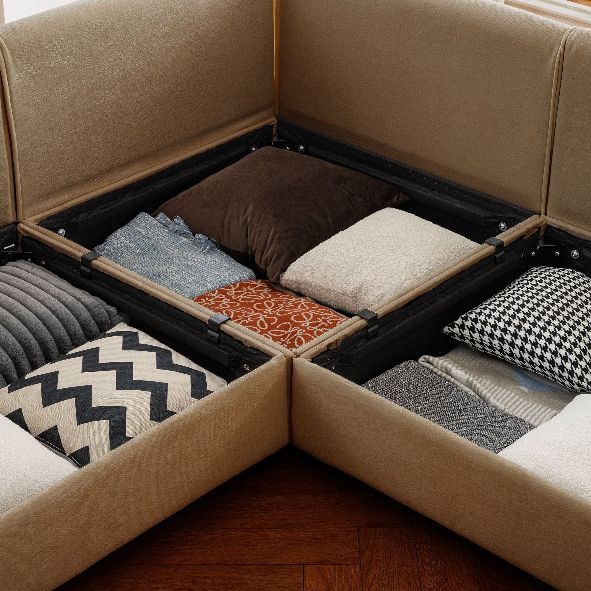 Stylish Sofa With Storage Seat And Cylindrical Backrest