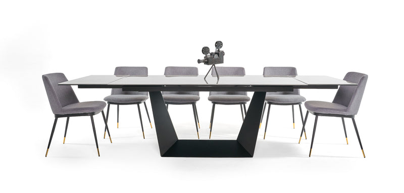 Modrest Baldwin - Modern Grey Ceramic & Black Metal Extendable Dining Table