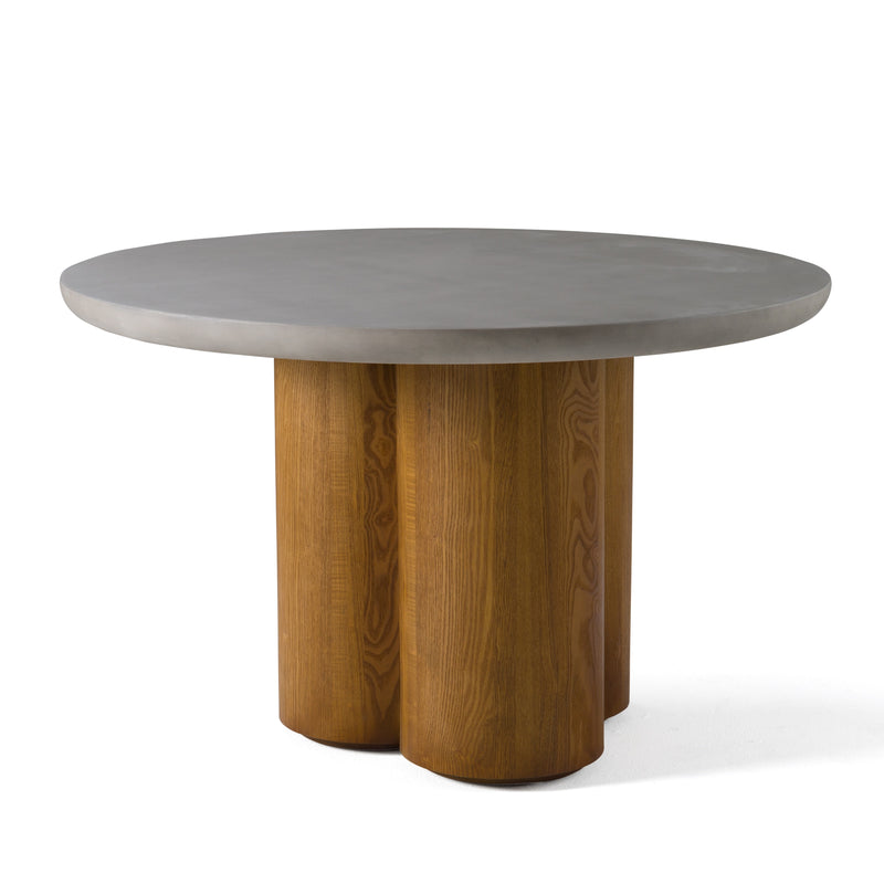 Modrest Bateman - Modern Faux Concrete + Walnut Round Dining Table