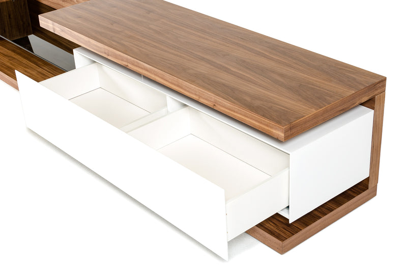 Modrest Jefferson Low Mid-Century Walnut & White TV Stand