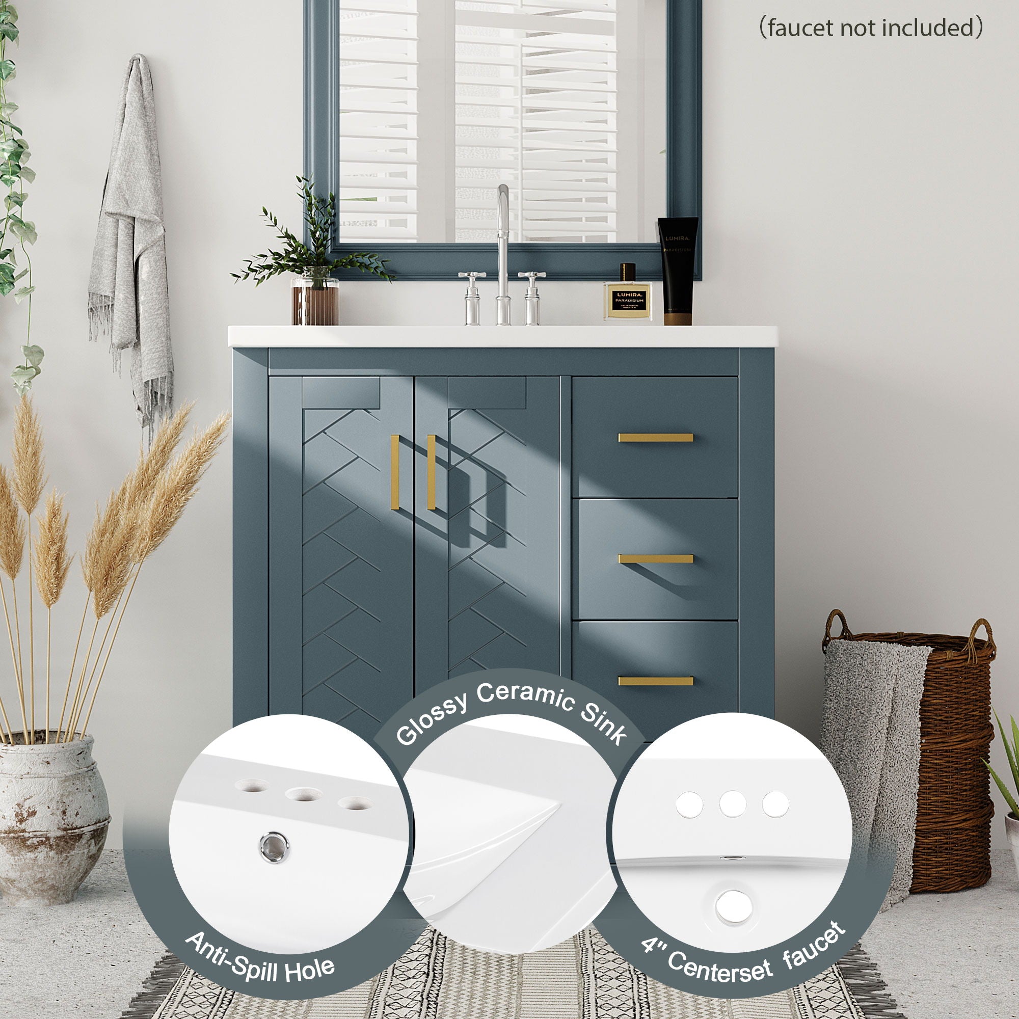 Bathroom Vanity With Sink, Storage Cabinet, Freestanding Set With 3 Drawers & Soft Closing Doors