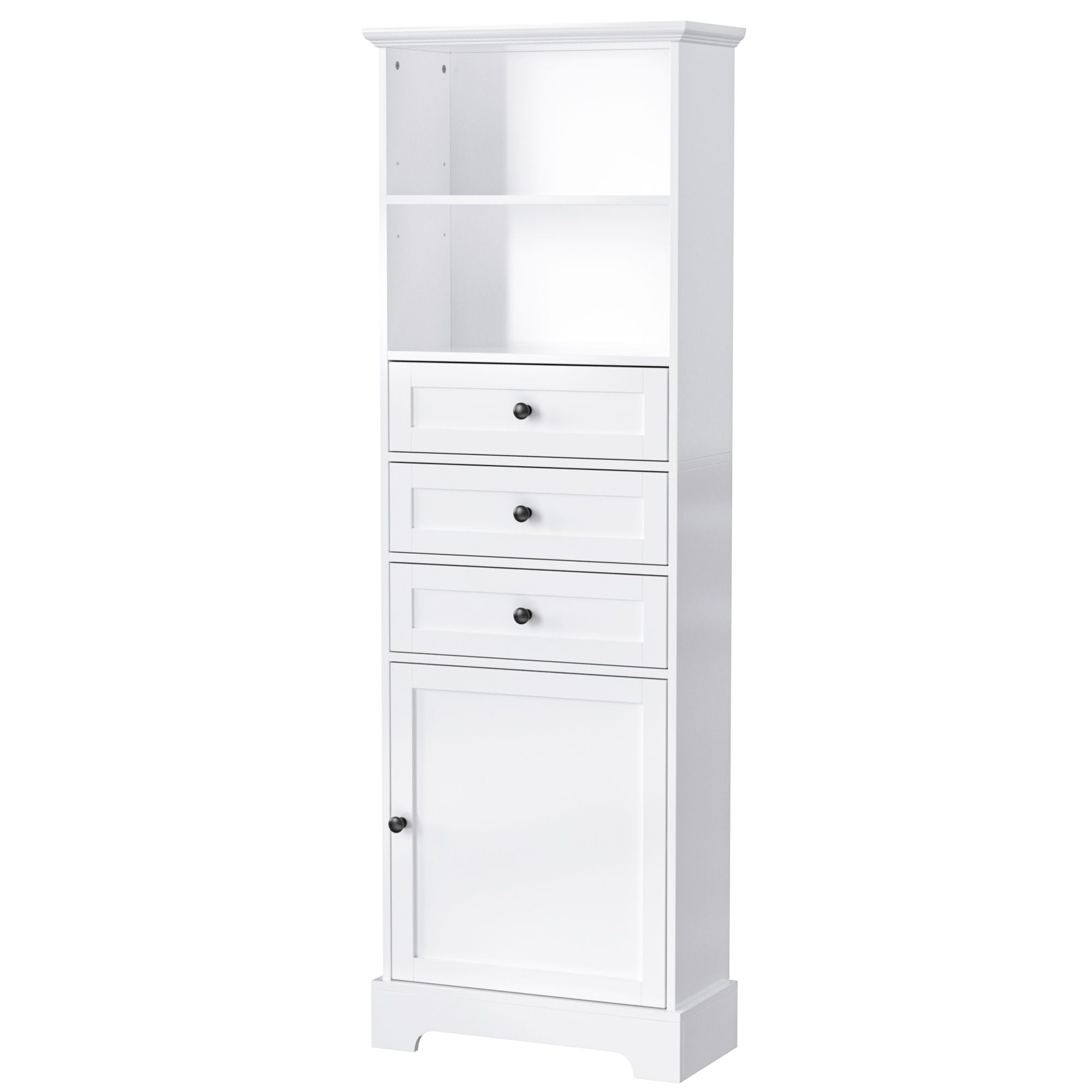 Tall Storage Cabinet With 3 Drawers And Adjustable Shelves For Bathroom