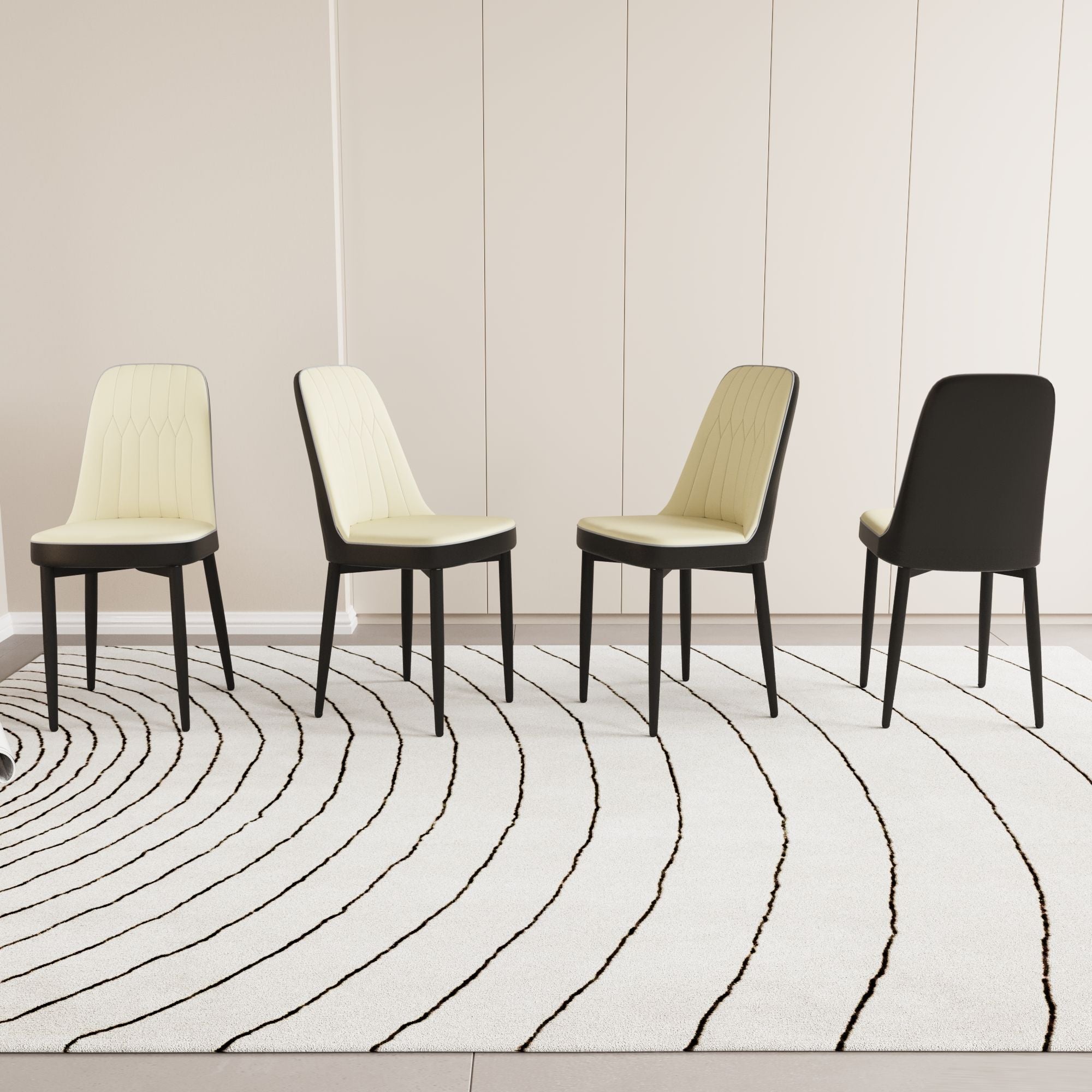 Modern Dining Chair With Cushions And Metal Legs