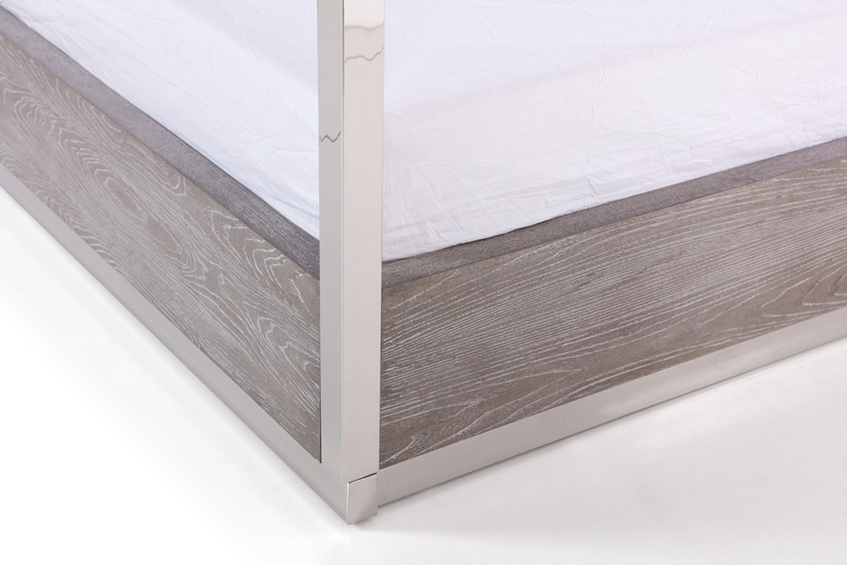 Modrest Arlene Modern Grey Elm & Stainless Steel Canopy Bed