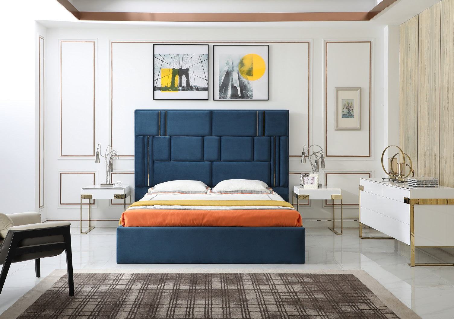 Modrest Adonis - Modern Blue Fabric Bed