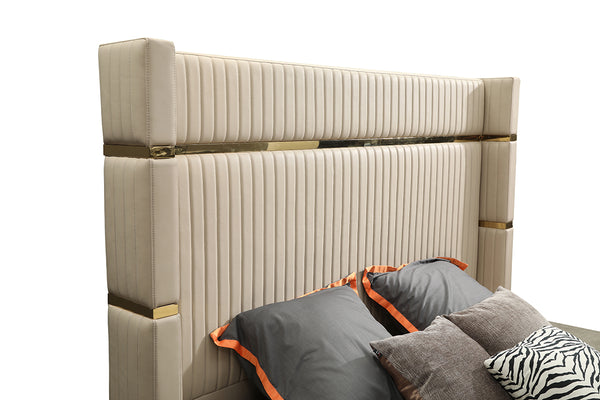 Modrest- Sterling Modern Beige Bonded Leather & Gold Bed